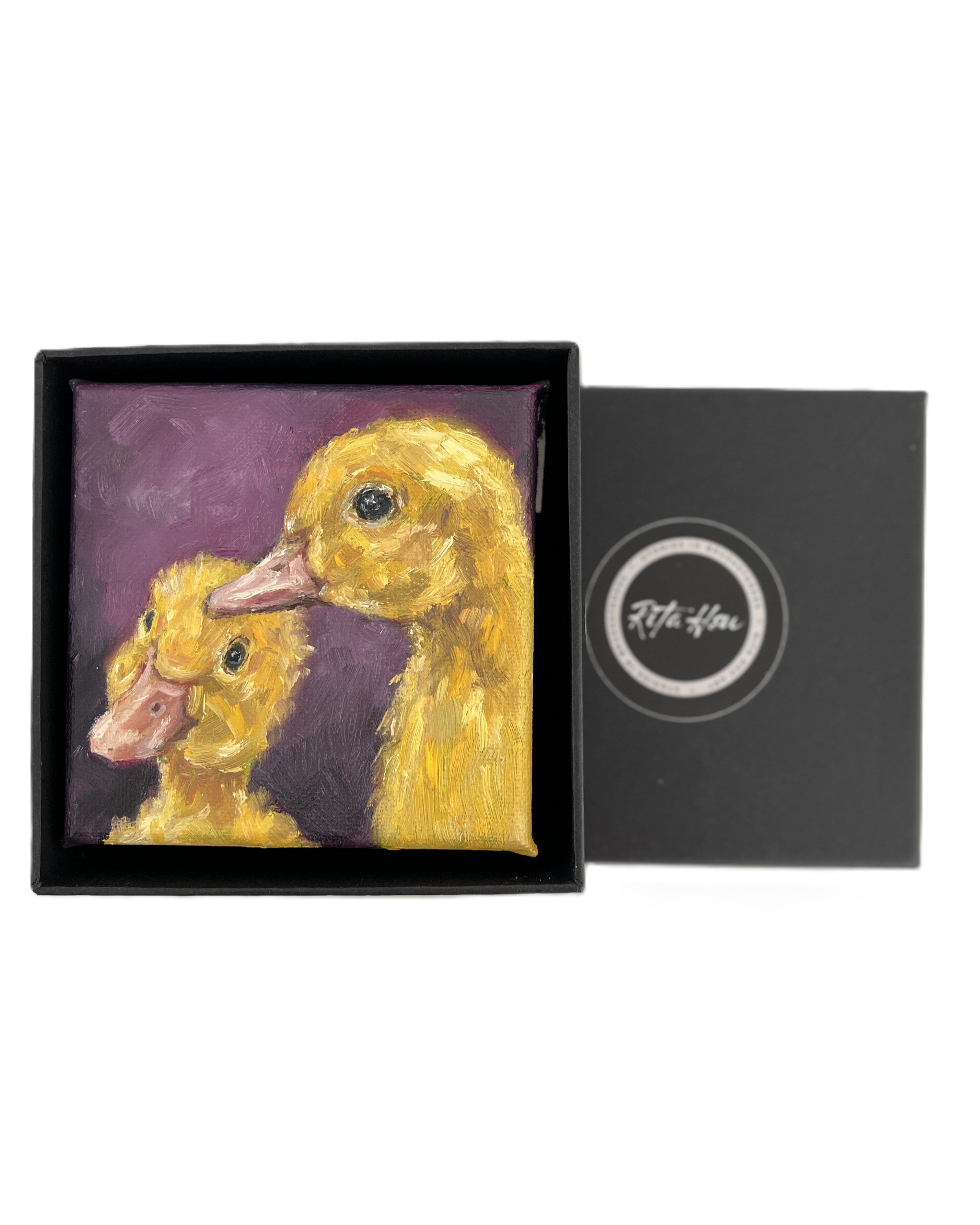 Two Yellow Ducklings – Original Mini Oil Painting