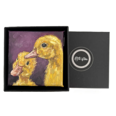 Two Yellow Ducklings – Original Mini Oil Painting