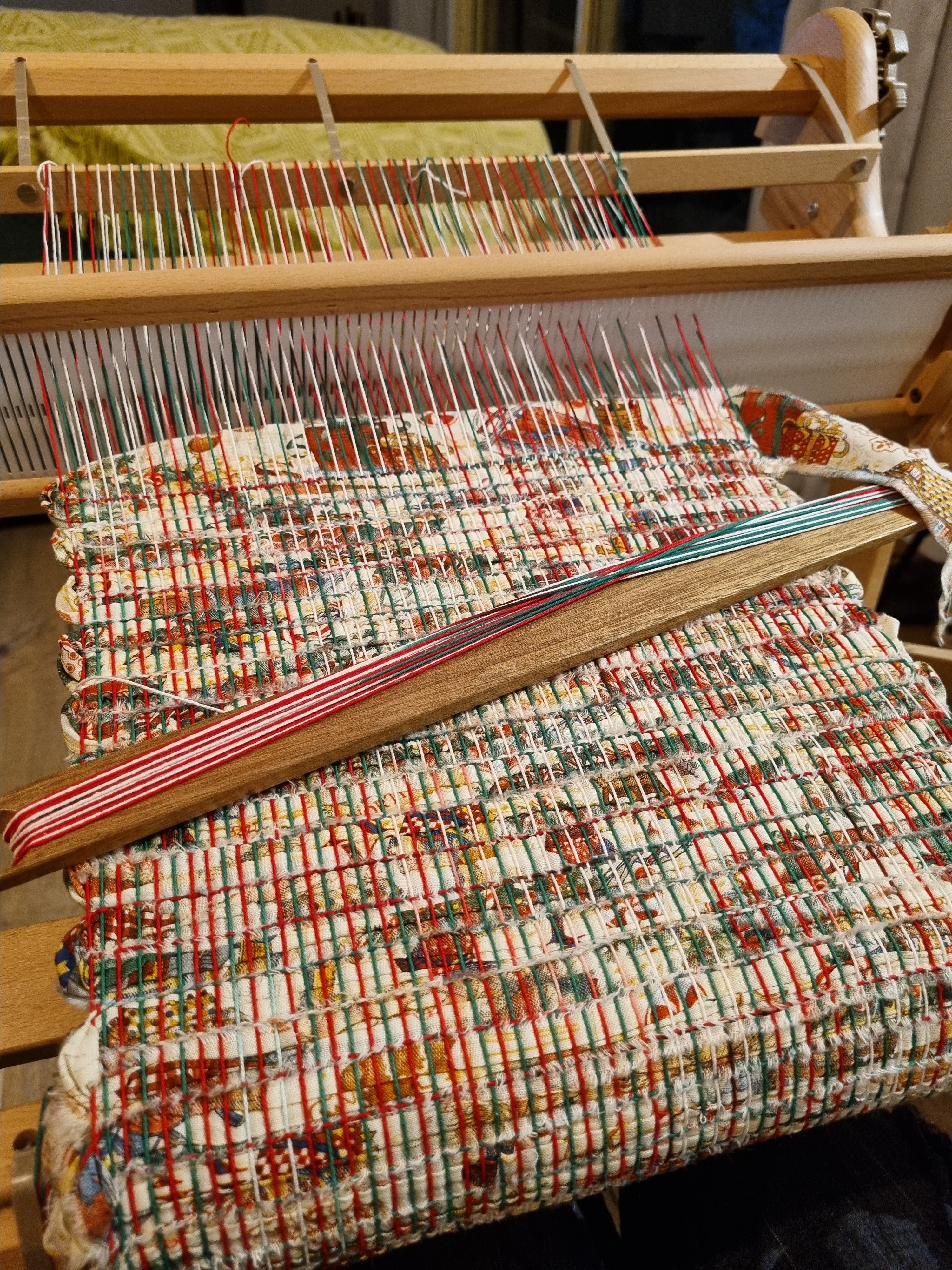 Handwoven Christmas fabric table runner festive print