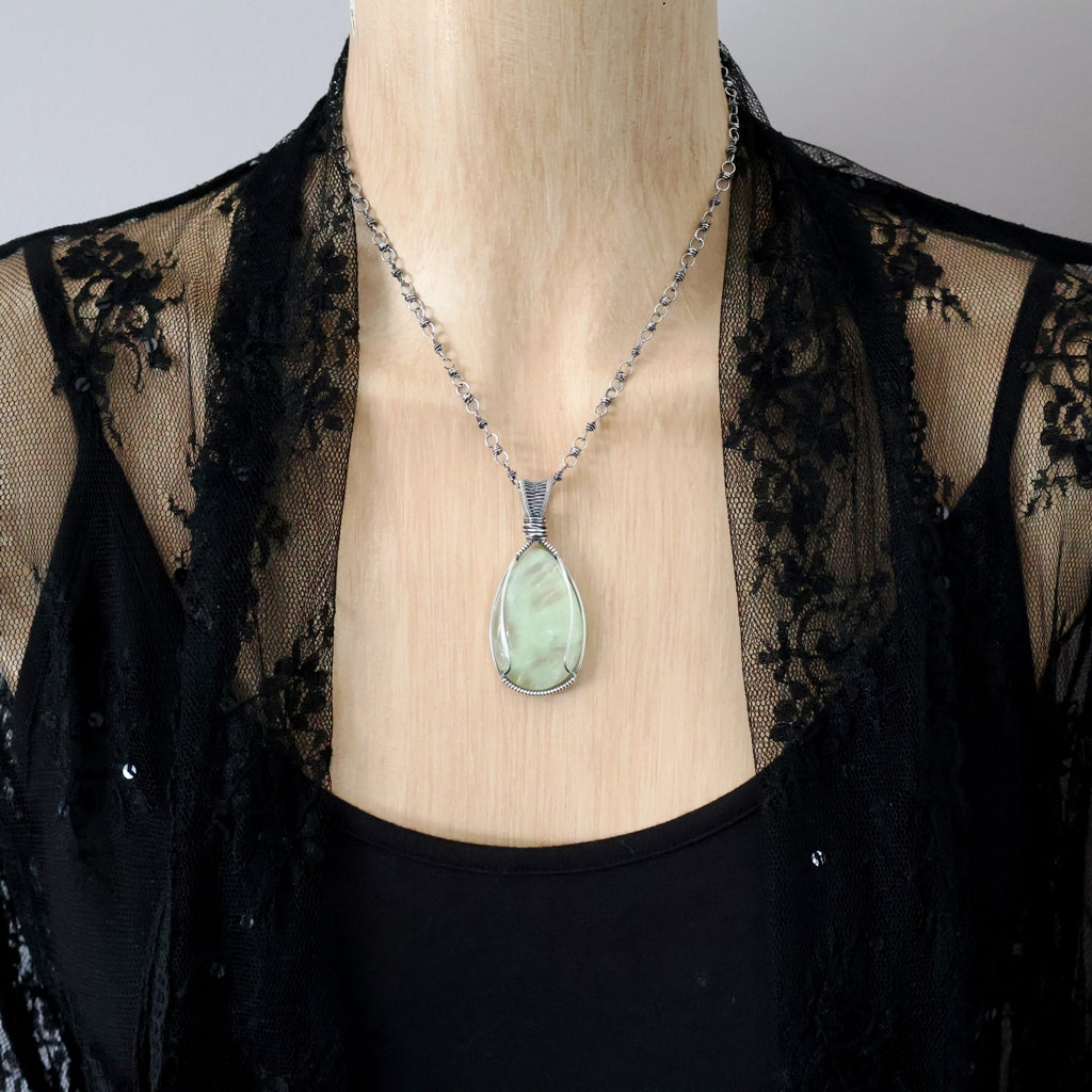 Sterling Silver Prehnite Pendant ~ Gentle Talisman of Alignment