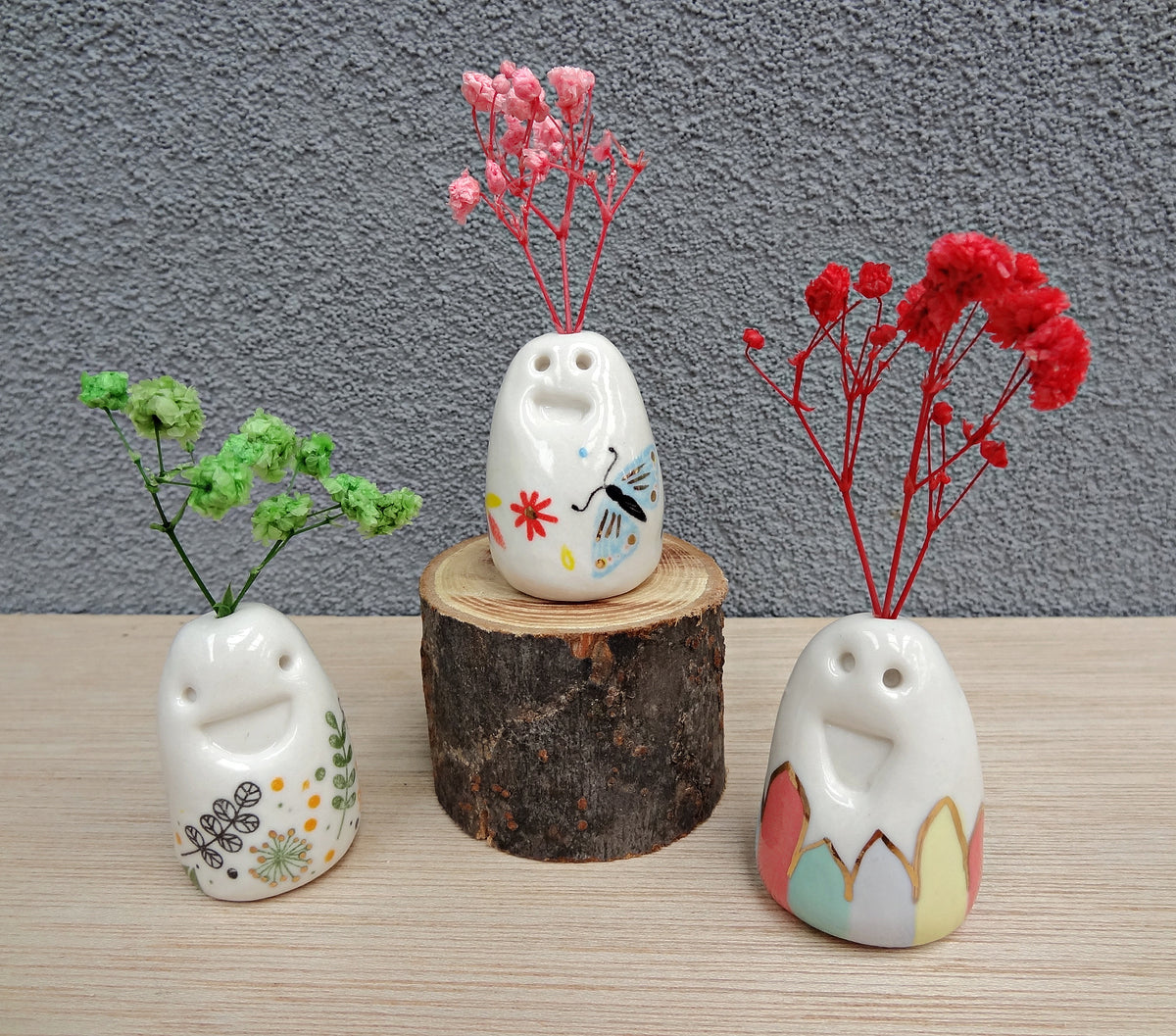 Flower Pebble Pets - Cute ceramic desk buddy - Mini pottery collectable