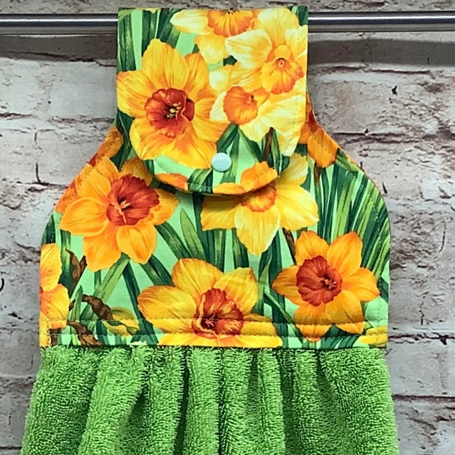 Garden flowers hanging hand towel with fabric and loop top. 4 Designs