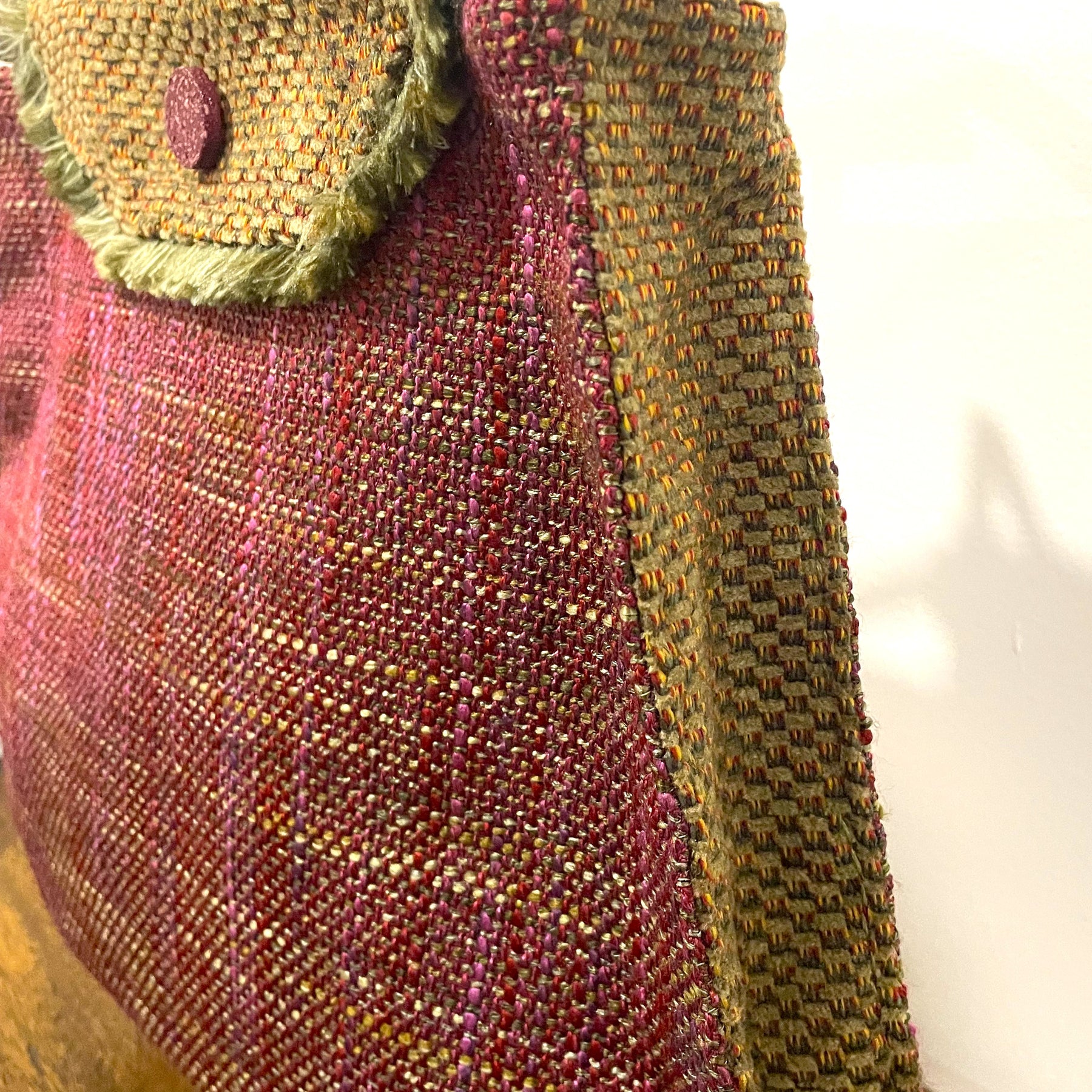 Handmade Pink Woven Handbag with Bamboo Handles