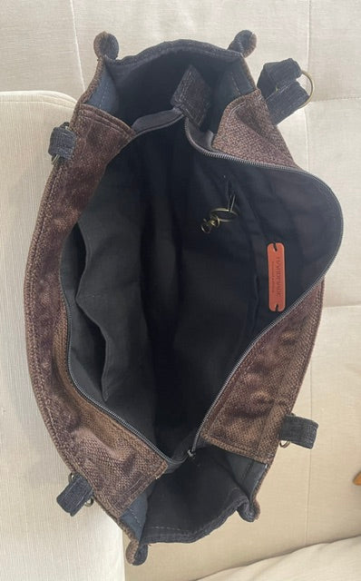 Black & Brown Textured Velvet Animal Print Tote
