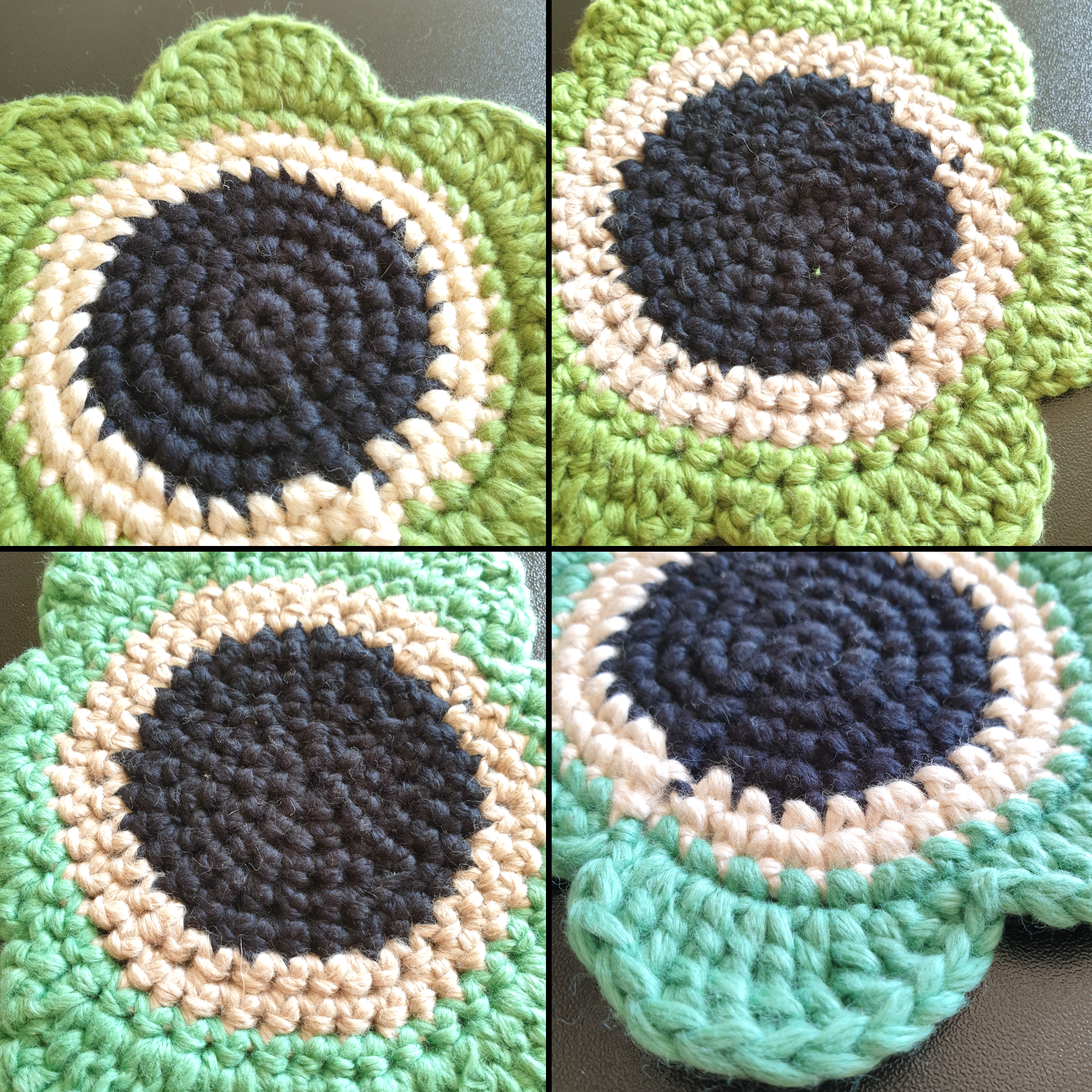 Hand knitted Daisy Flower Soft Coaster : Green Yellow Orange