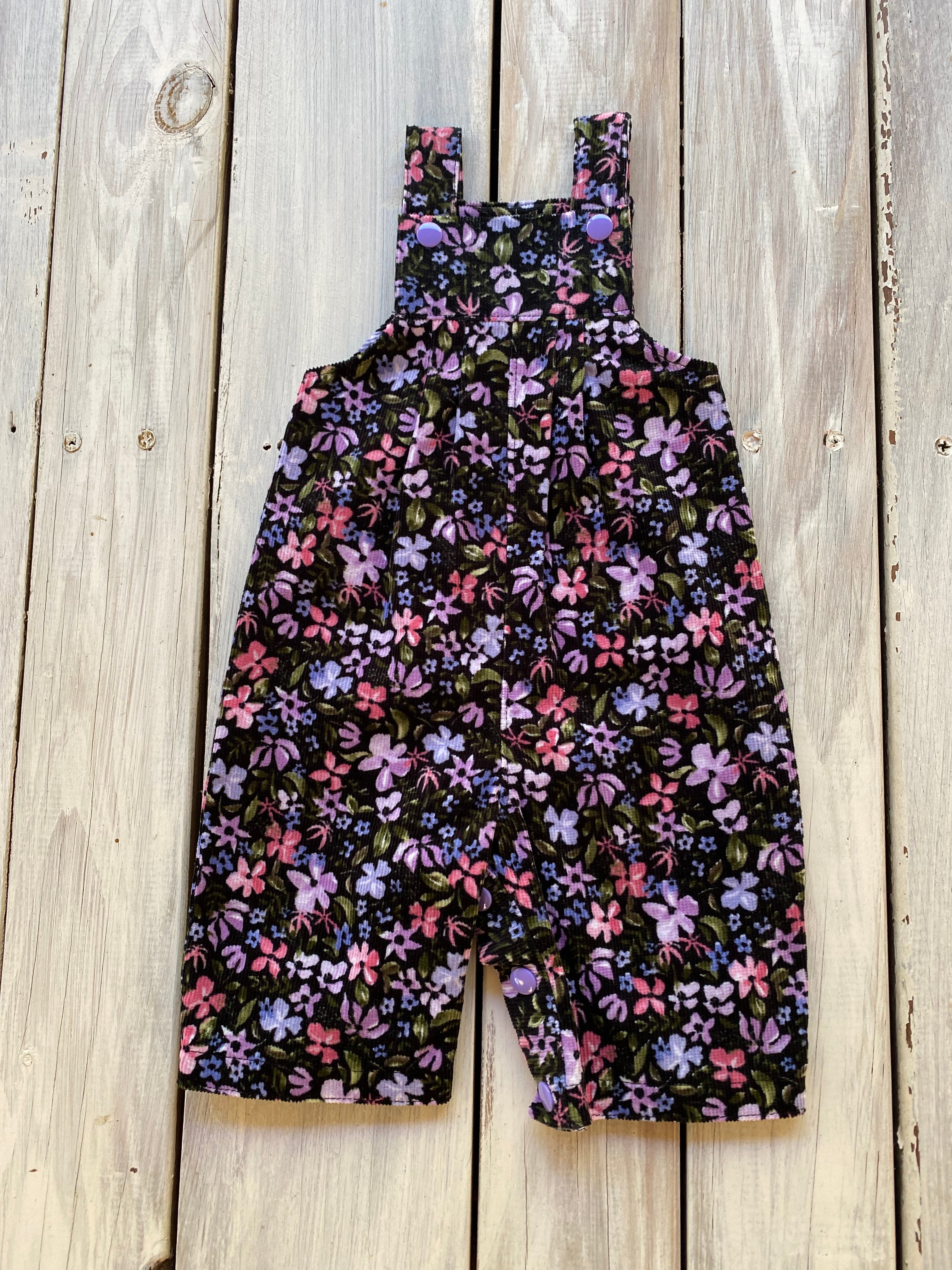 Corduroy Childs/Babies overalls violet floral multiple sizes
