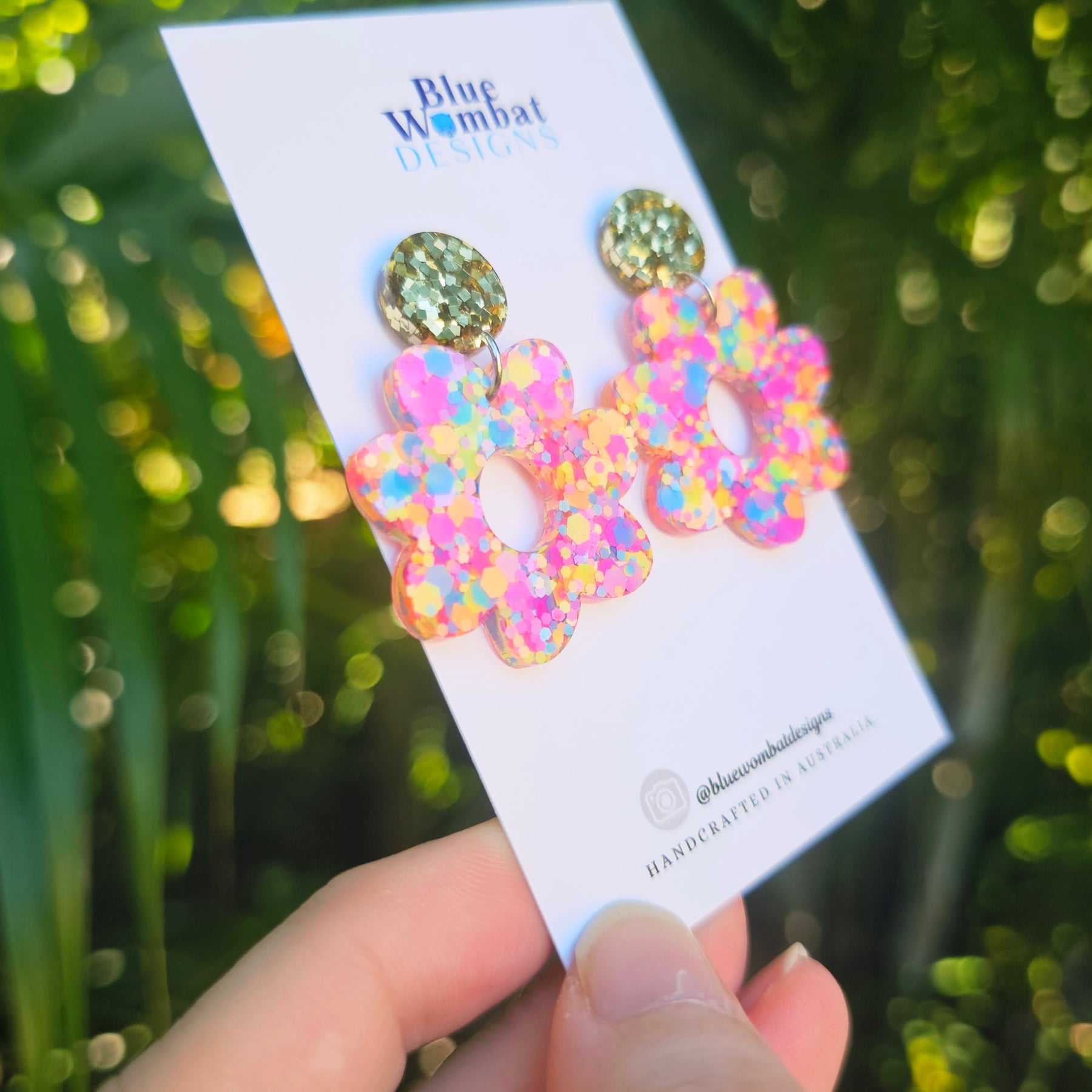 Flower Dangles Chameleon Glitter Resin Statement Earrings