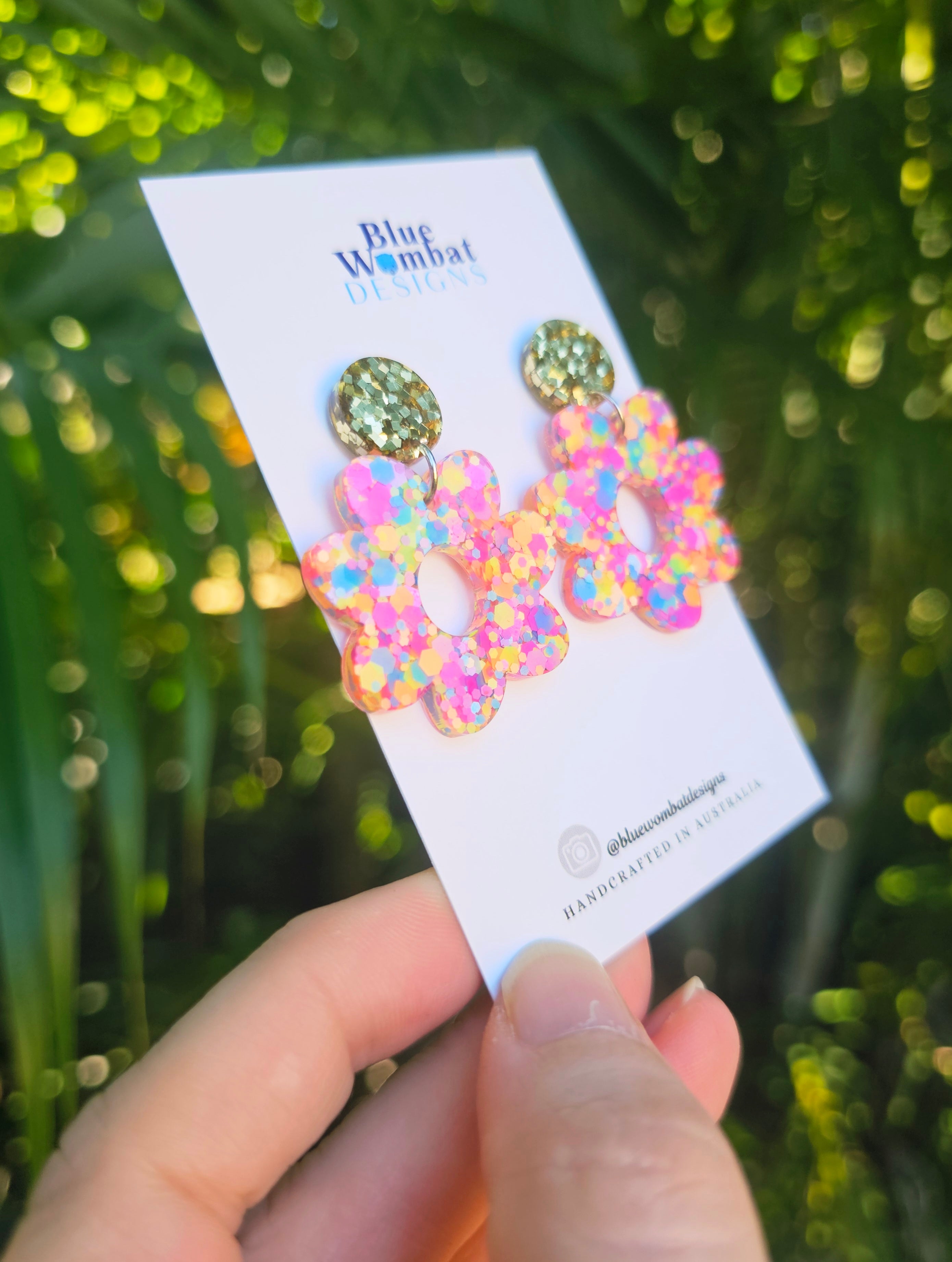 Flower Dangles Chameleon Glitter Resin Statement Earrings