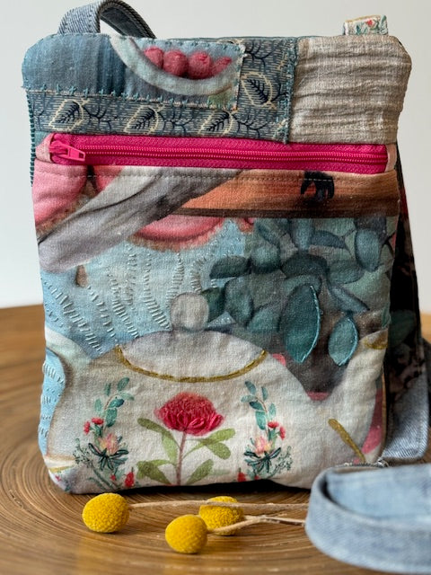Crossbody Bag - Unique - Embroidered - Textile Art - Collage