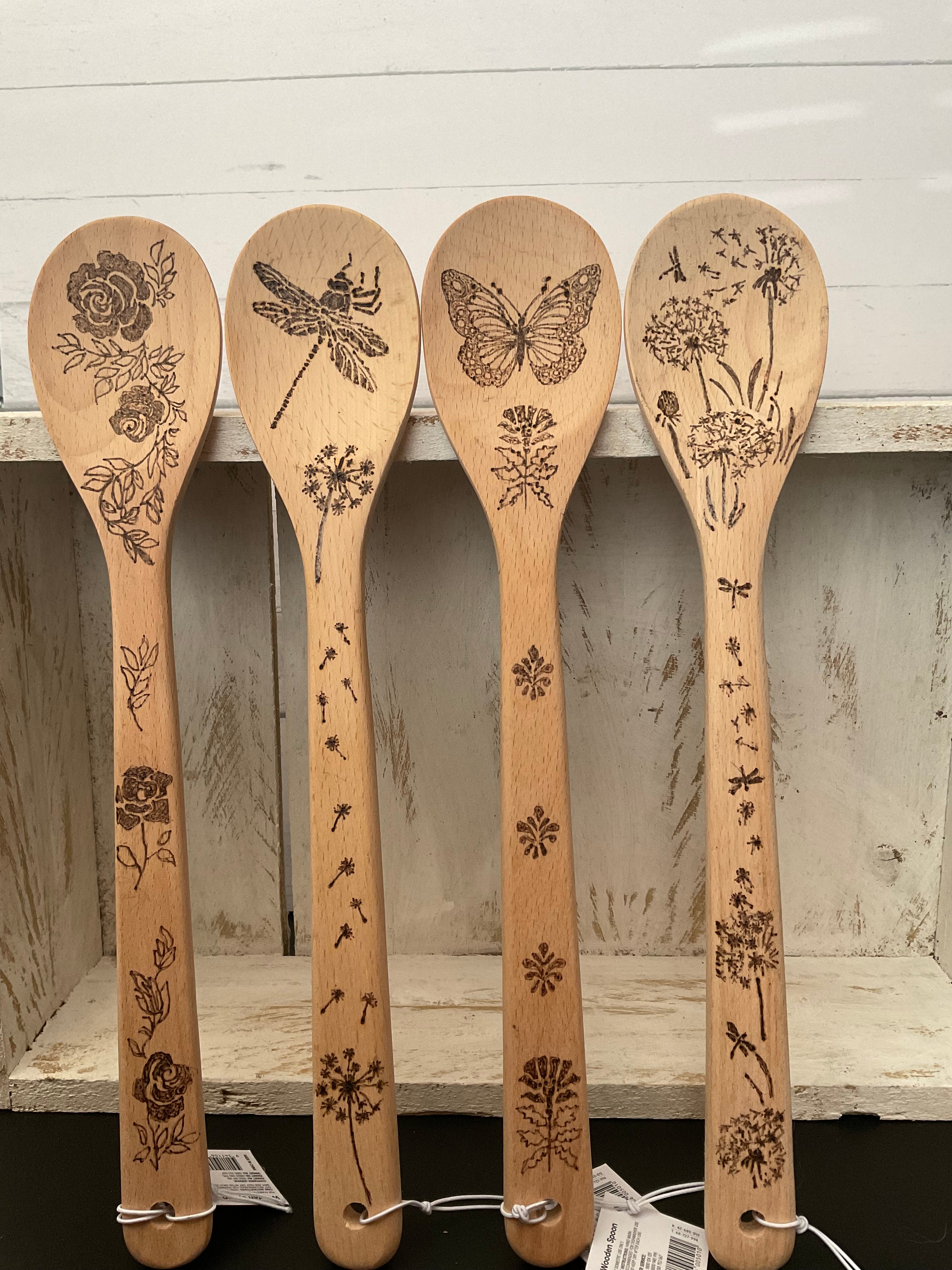 Pyrography beech wood cooking spoon