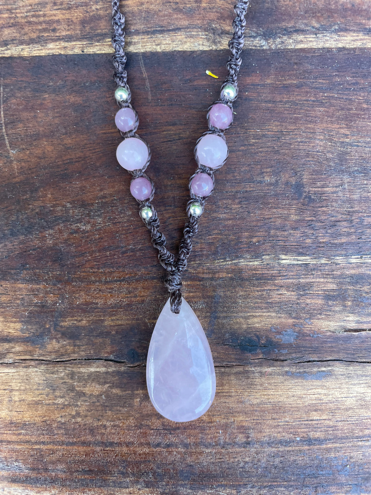 Rose Quartz Pendant, Necklace, adjustable boho macrame