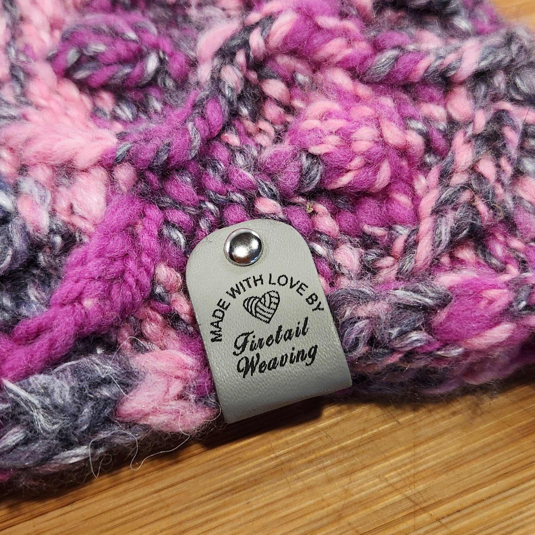 Hand Spun & Hand Knitted Pink Grey Head band