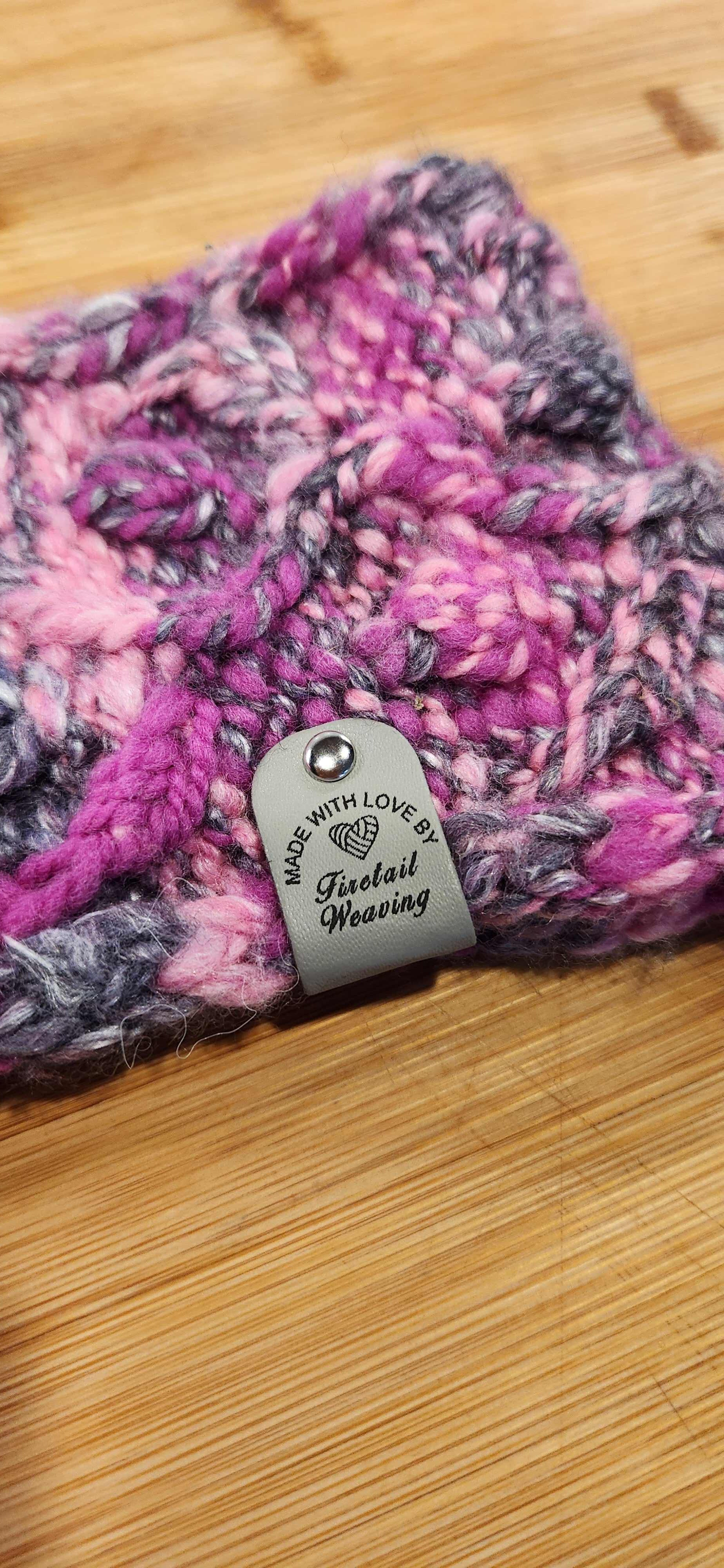 Hand Spun & Hand Knitted Pink Grey Head band