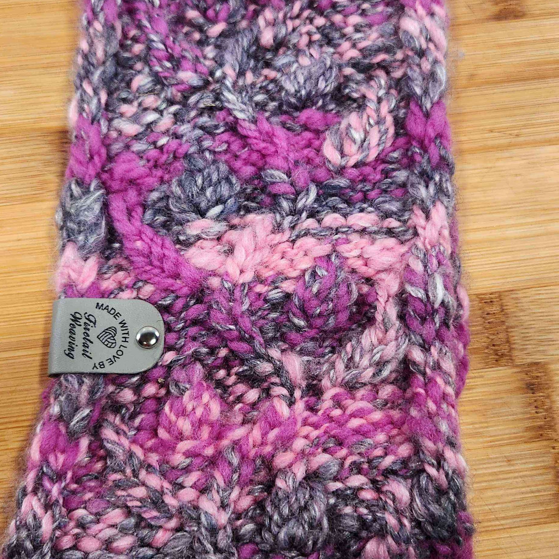 Hand Spun & Hand Knitted Pink Grey Head band