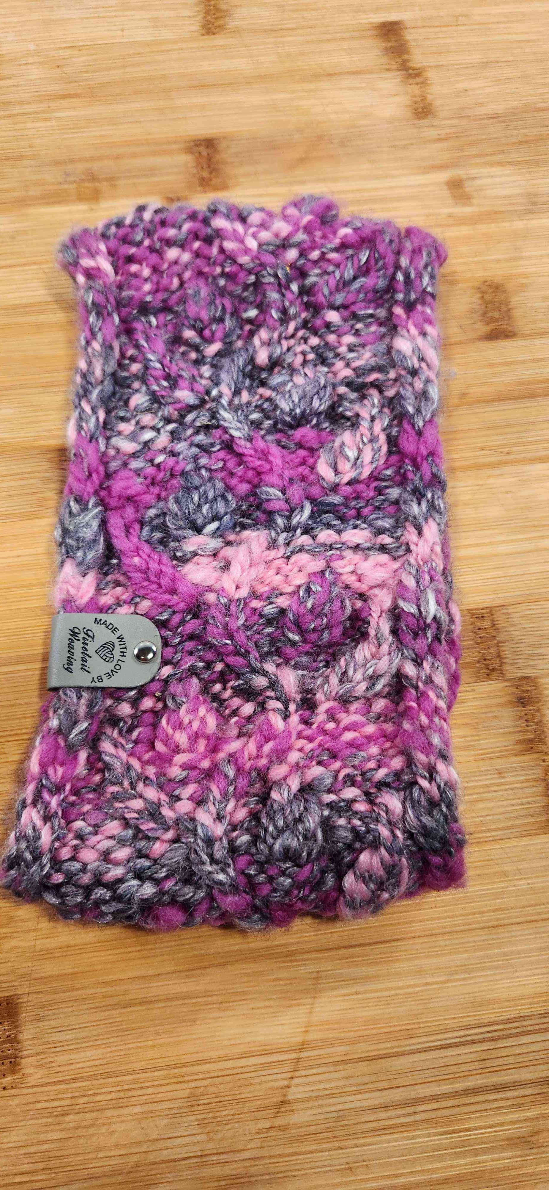 Hand Spun & Hand Knitted Pink Grey Head band