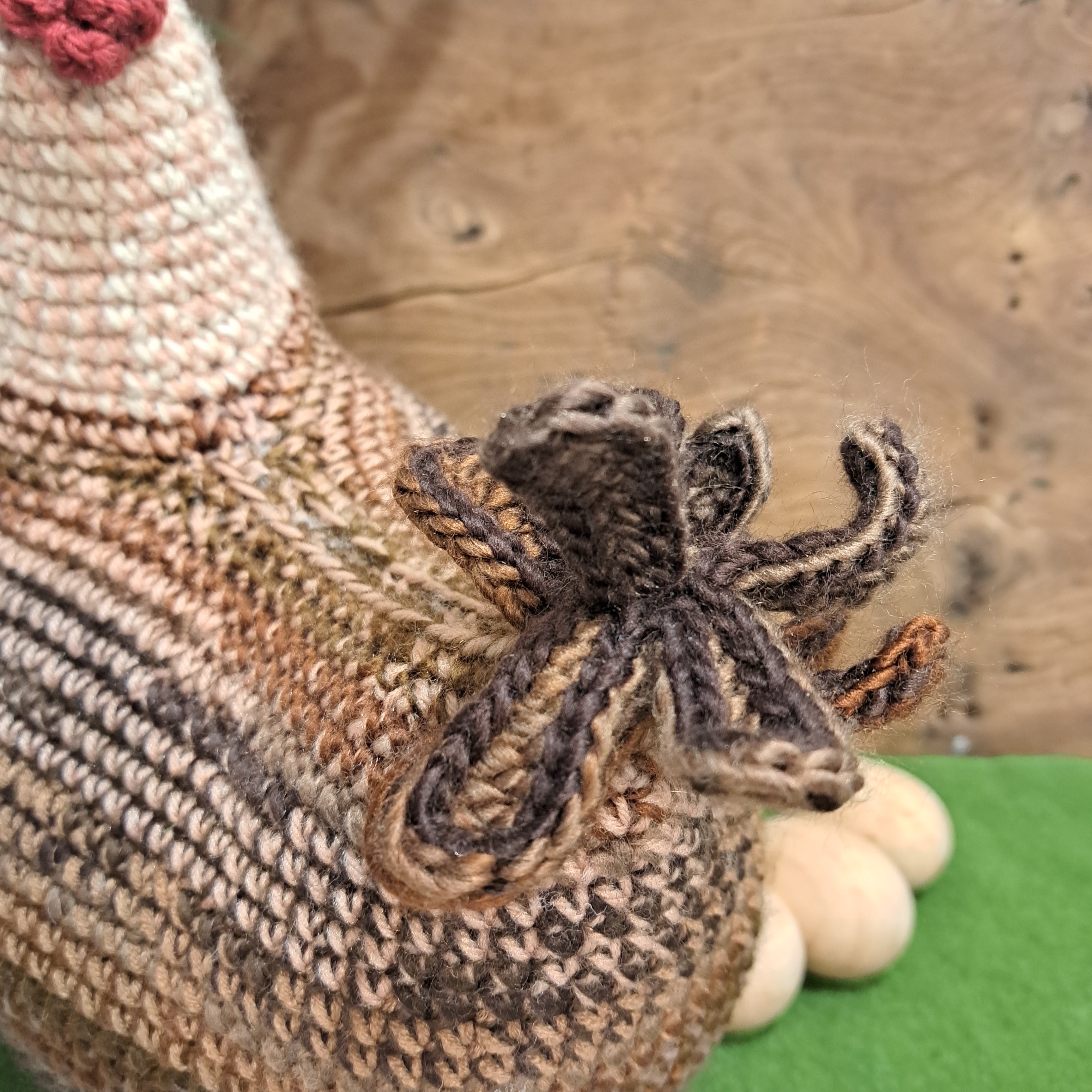 Crochet chicken pillow/cushion/toy/brown and white colours