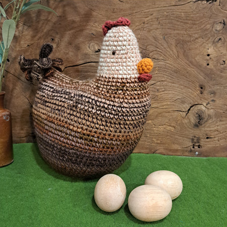 Crochet chicken pillow/cushion/toy/brown and white colours