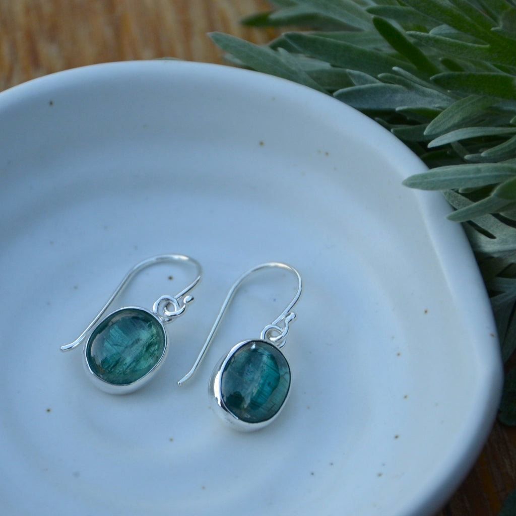 Emerald Green Kyanite Silver Dangle Earrings