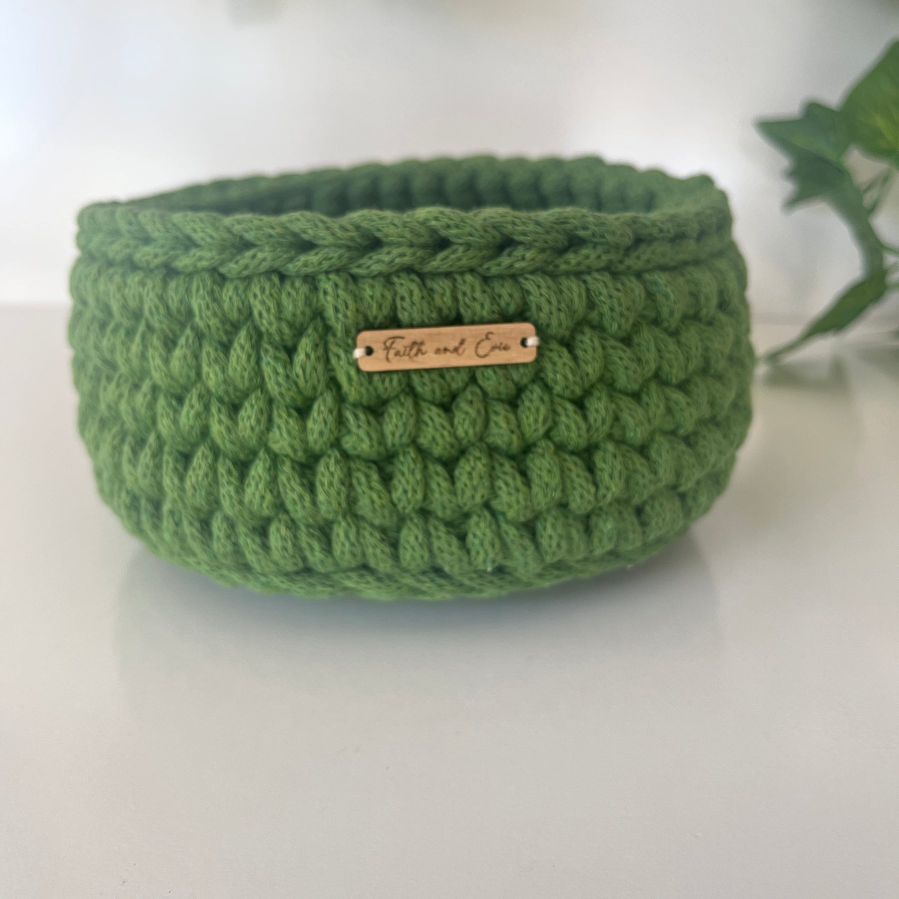 Crochet basket in vibrant green shade - Fern