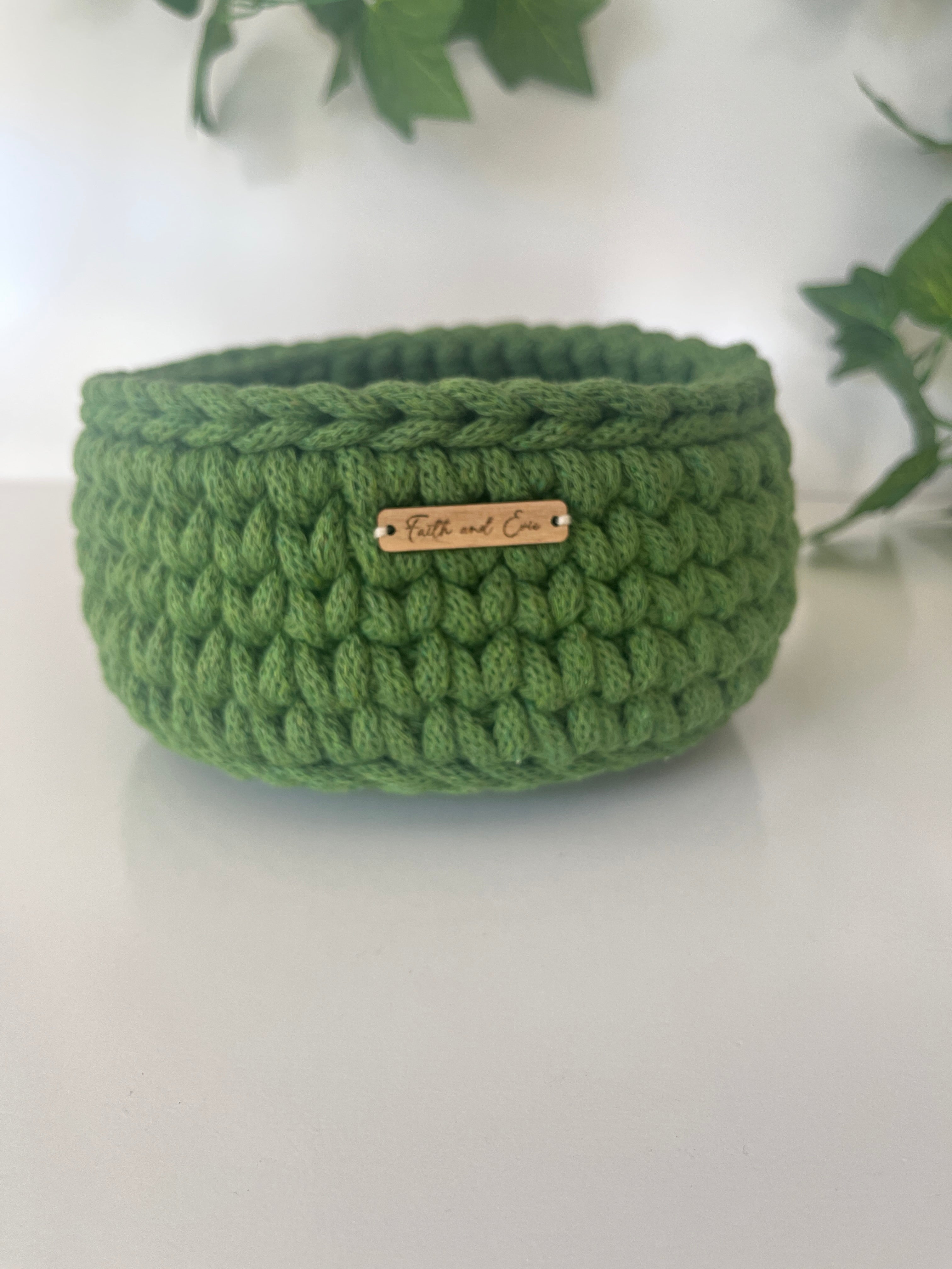 Crochet basket in vibrant green shade - Fern
