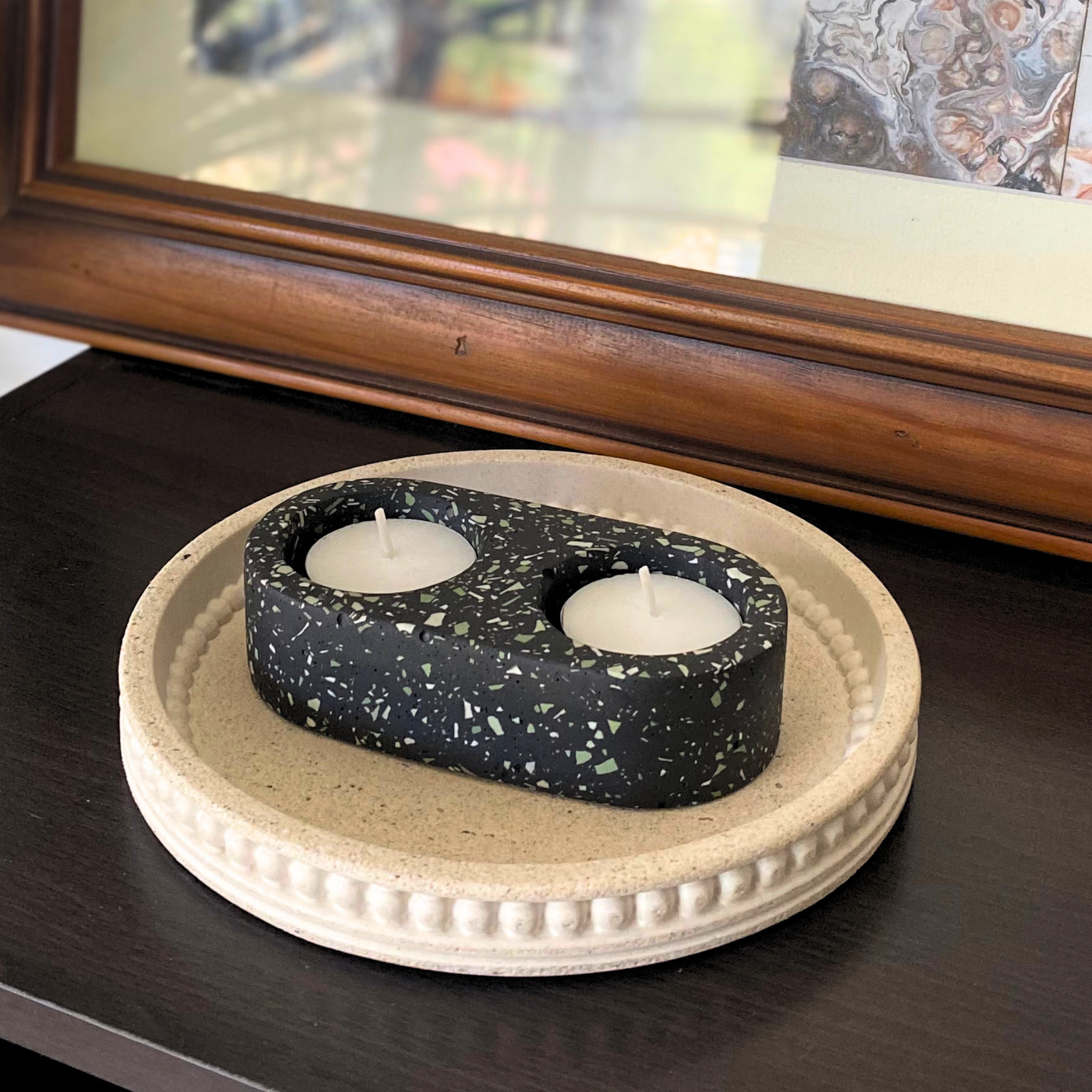 Double tealight holder |Terrazzo decor collection