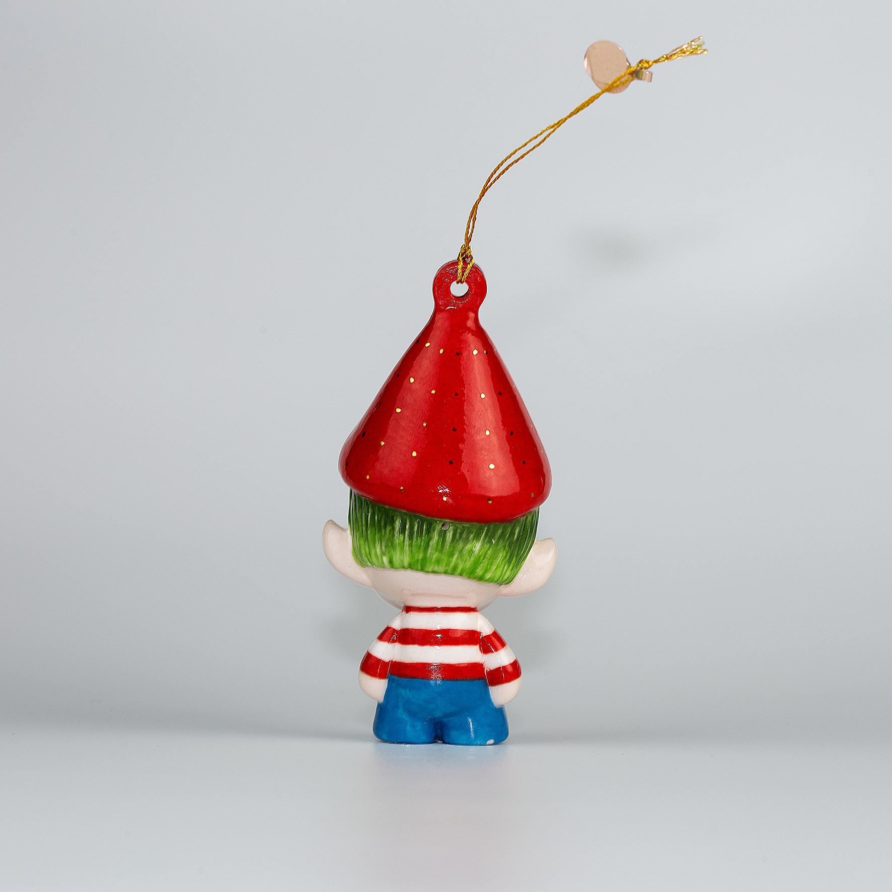 Handmade Porcelain Christmas ornament. One-of-a-kind. Ethan Elf.