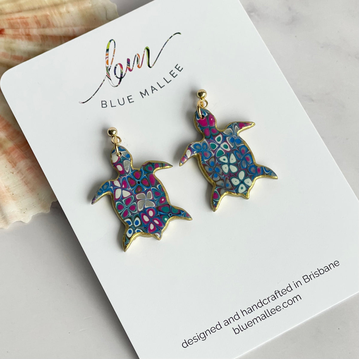 Turtle Polymer Clay Stud Earrings – Flower Power
