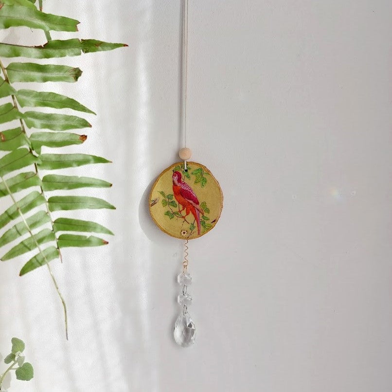 Crystal Suncatcher, Handmade Window Hanging, Natural Wood Art