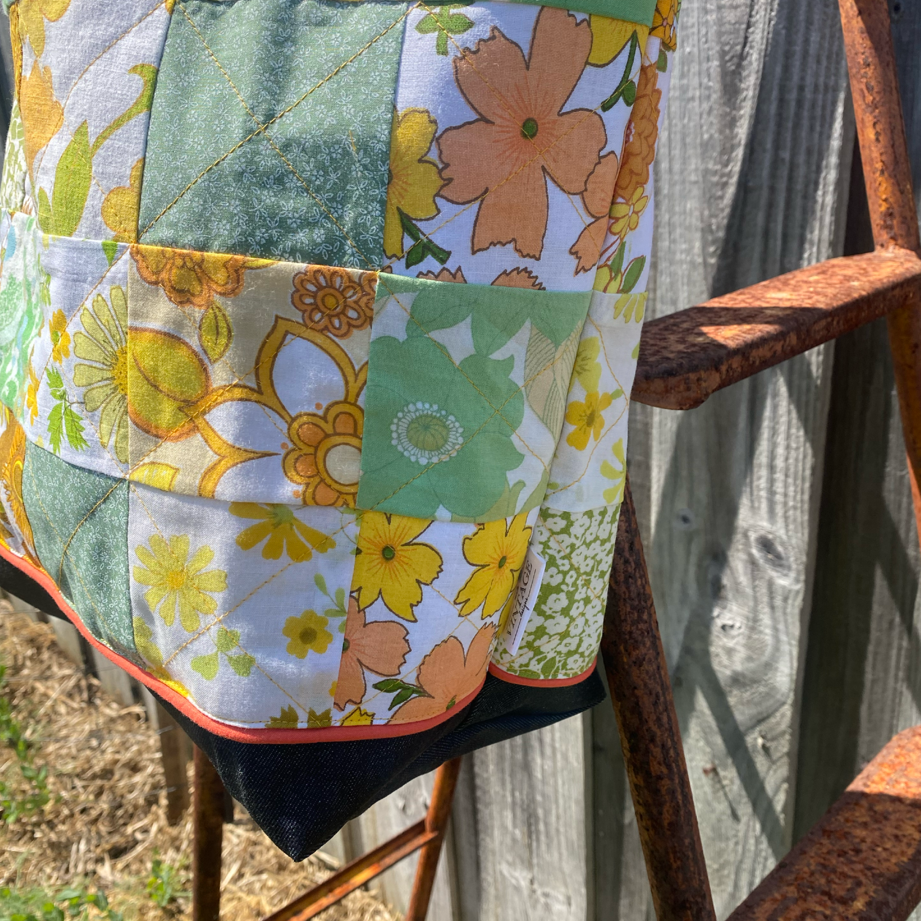 Sunny Denim Delight Handmade Tote Bag Upcycled Vintage Fabrics & Denim