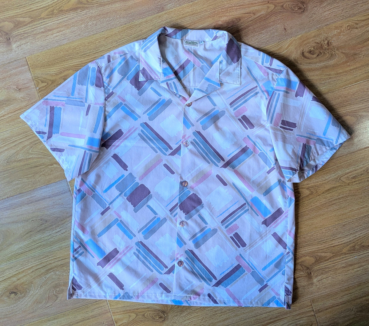 Upcycled Unisex Cotton Button-up Shirt 1980s/90s Sheet (Pink / Size M)
