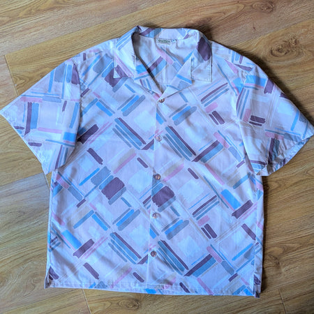 Upcycled Unisex Cotton Button-up Shirt 1980s/90s Sheet (Pink / Size M)