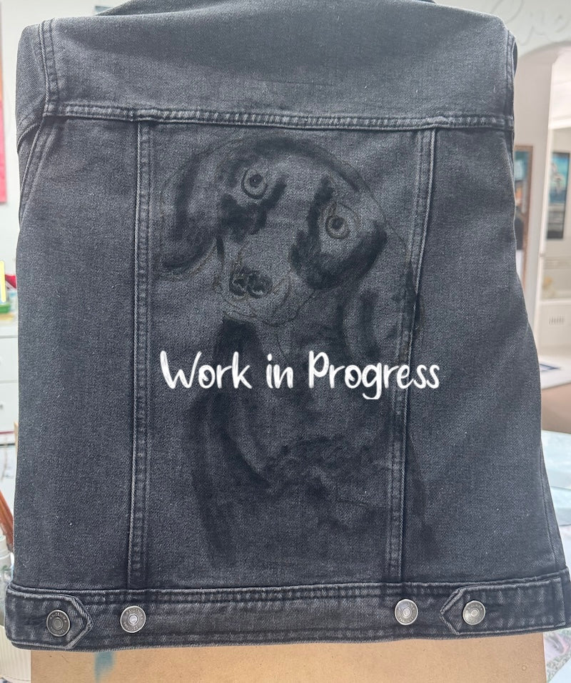Dachshund Hand-painted Denim Recycled Jacket (W8)