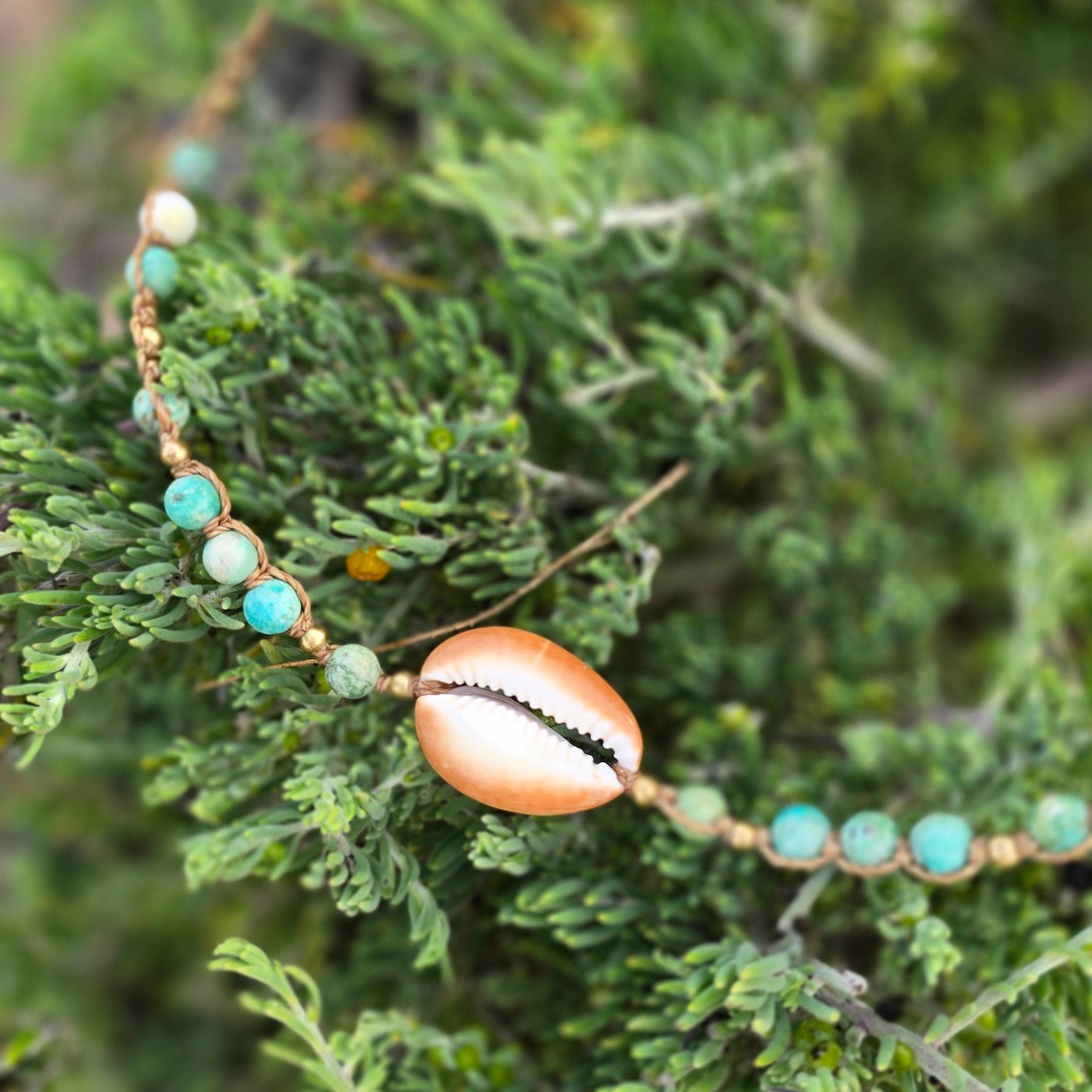 Cowrie Necklace with Peruvian Turquoise