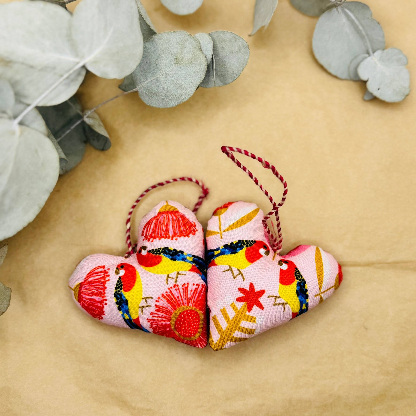 Handmade Bird Christmas hearts