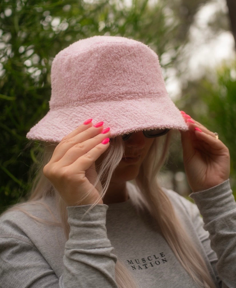 Bucket Hat - Upcycled Chenille Bedspread - Pink