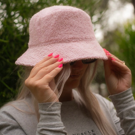 Bucket Hat - Upcycled Chenille Bedspread - Pink