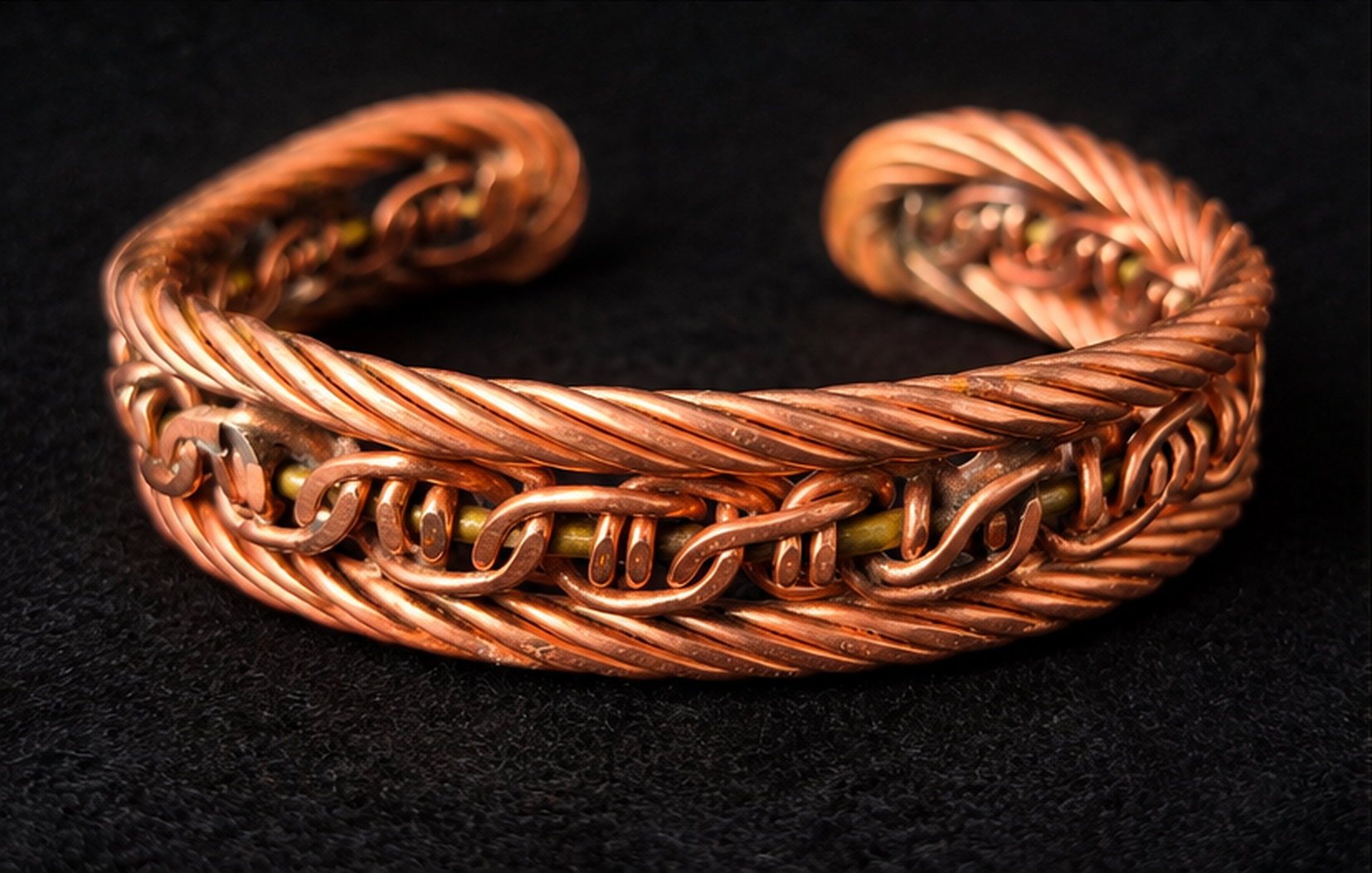 Handmade Layered Braided Copper Cuff Bracelet B027