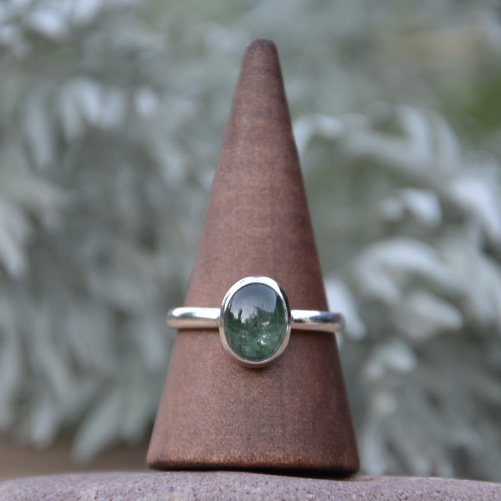 Green Kyanite Silver Ring UK Size O