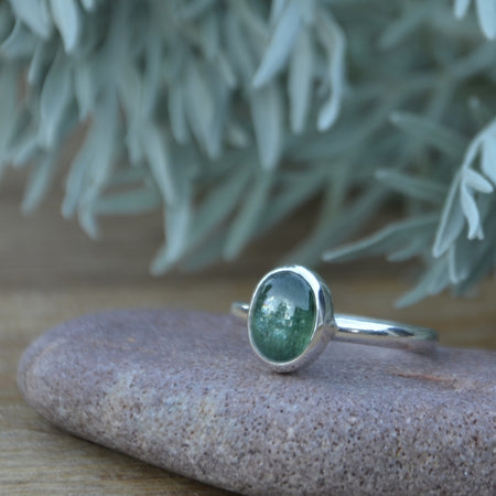 Green Kyanite Silver Ring UK Size O