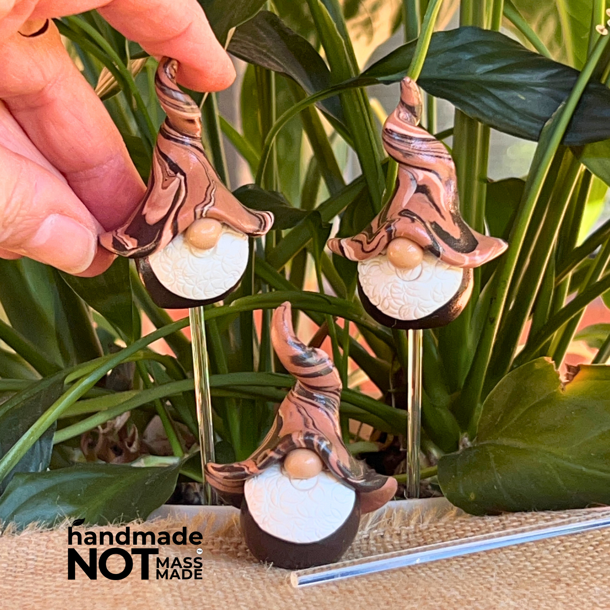 Whimsical polymer clay gnome trio - Tumble, Bumble & Caspar