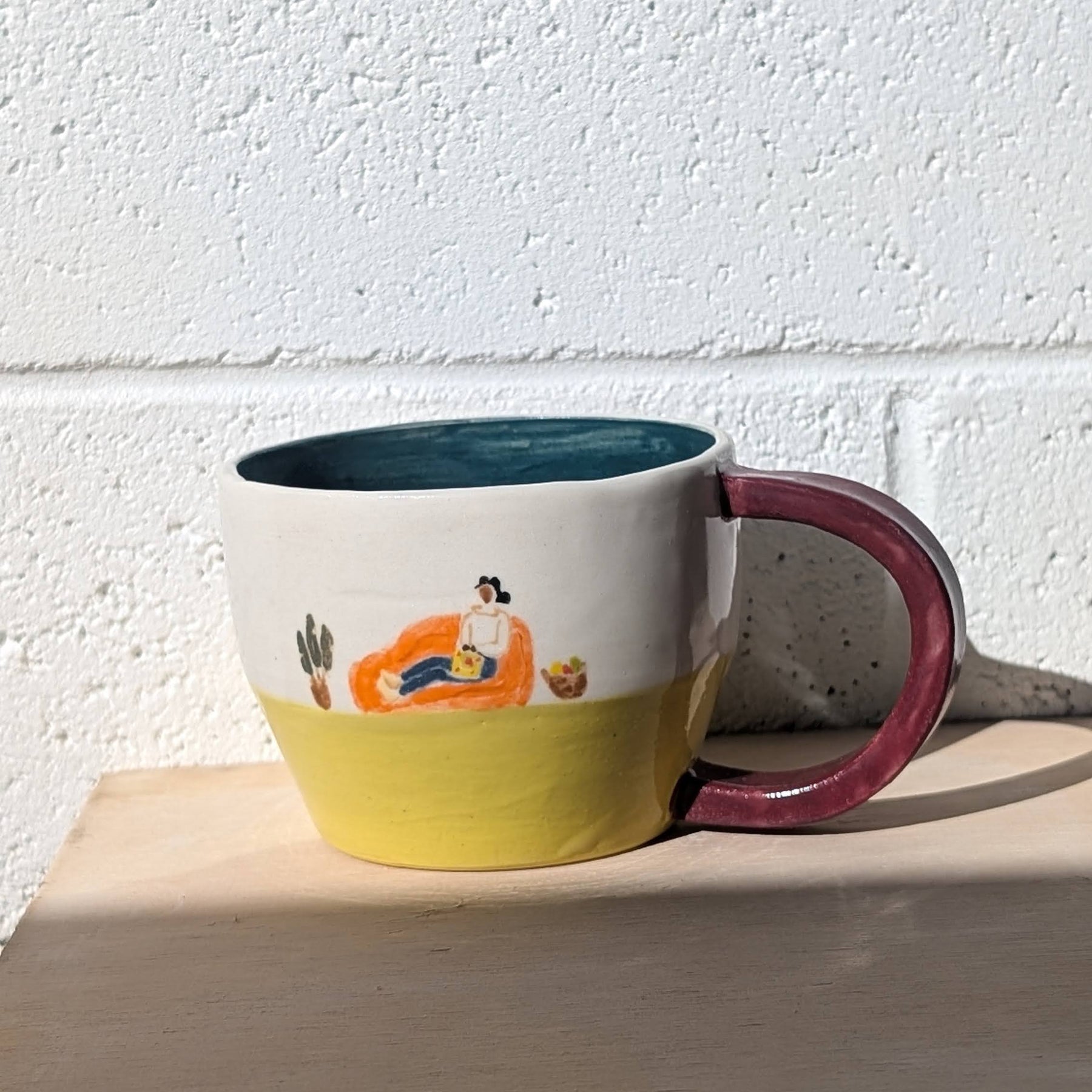 Ceramic handpainted "Crocheting Lady" Mug