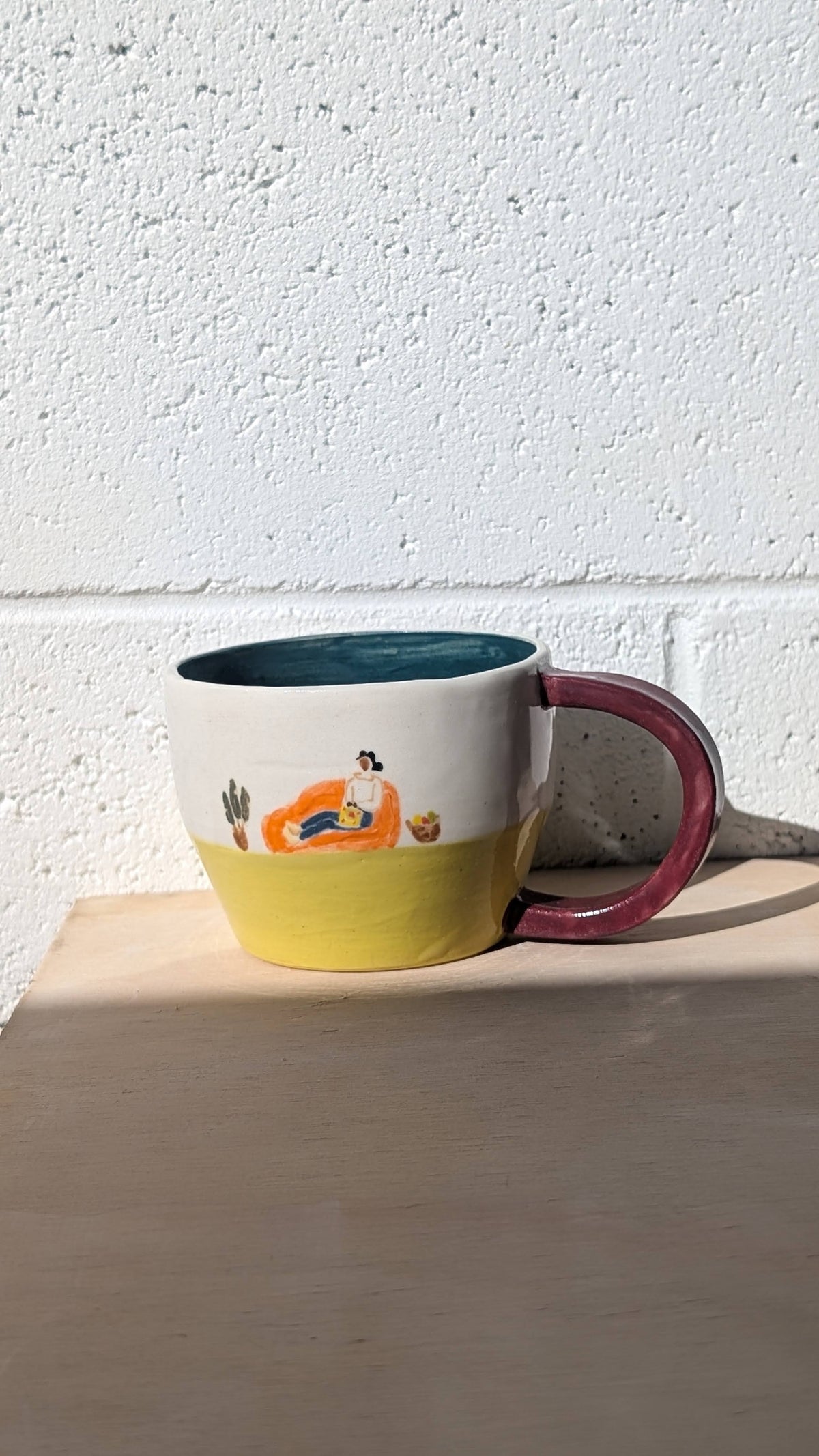 Ceramic handpainted "Crocheting Lady" Mug