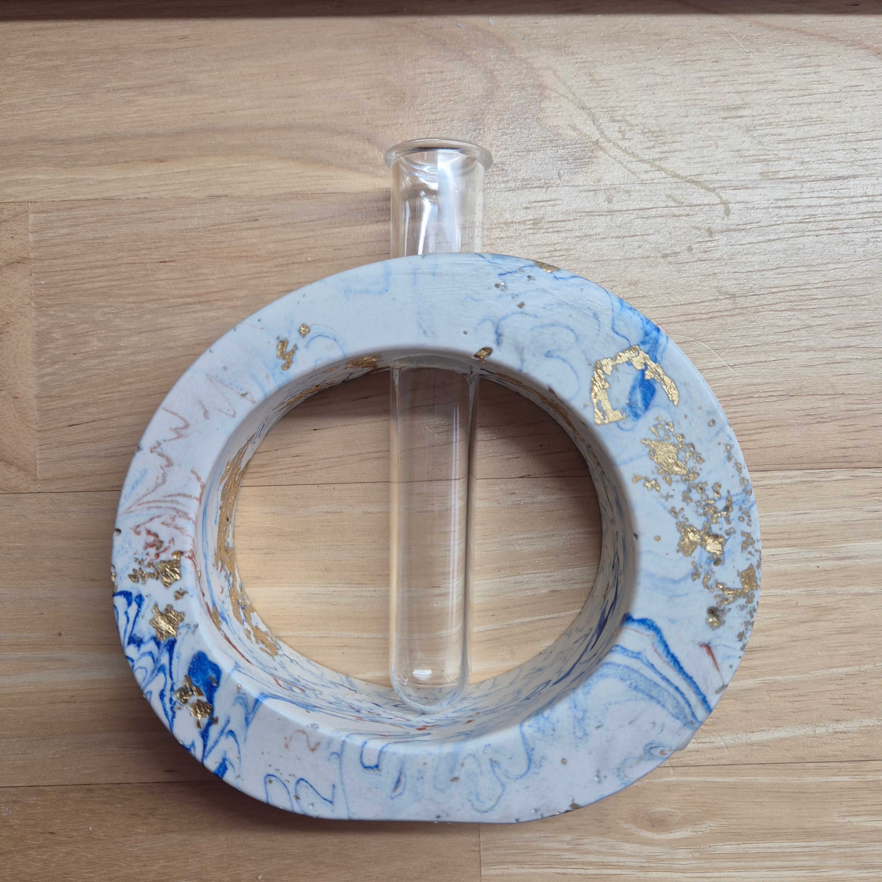 Blue and gold concrete test tube single stem vase