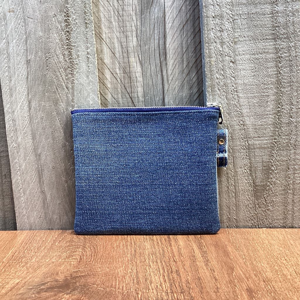 Upcycled Denim Coin Purse - Red Paisley Heart