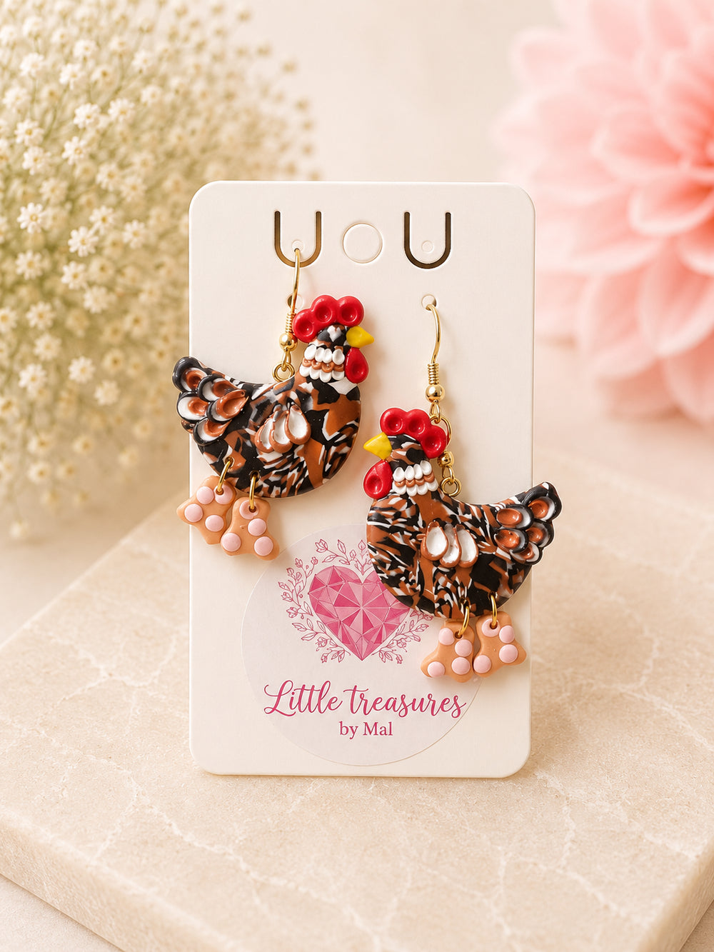 Handmade chicken earrings