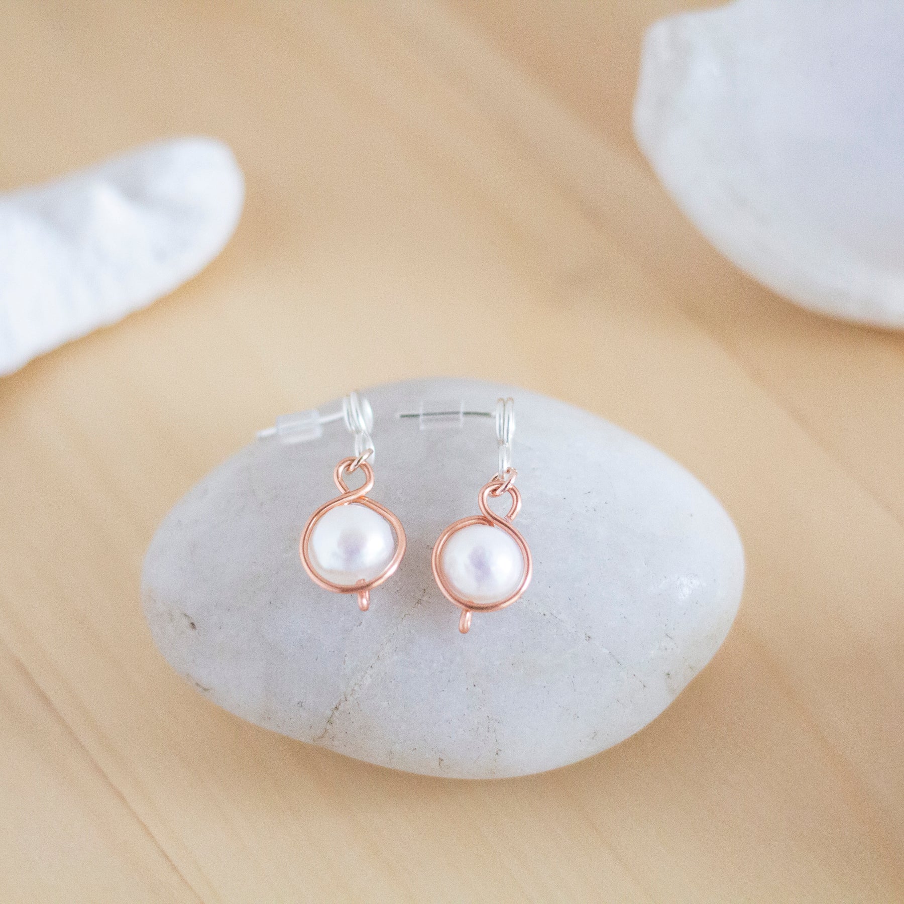 Baroque Pearl Silver and Copper Loop Stud Earrings | Sterling Silver and Copper
