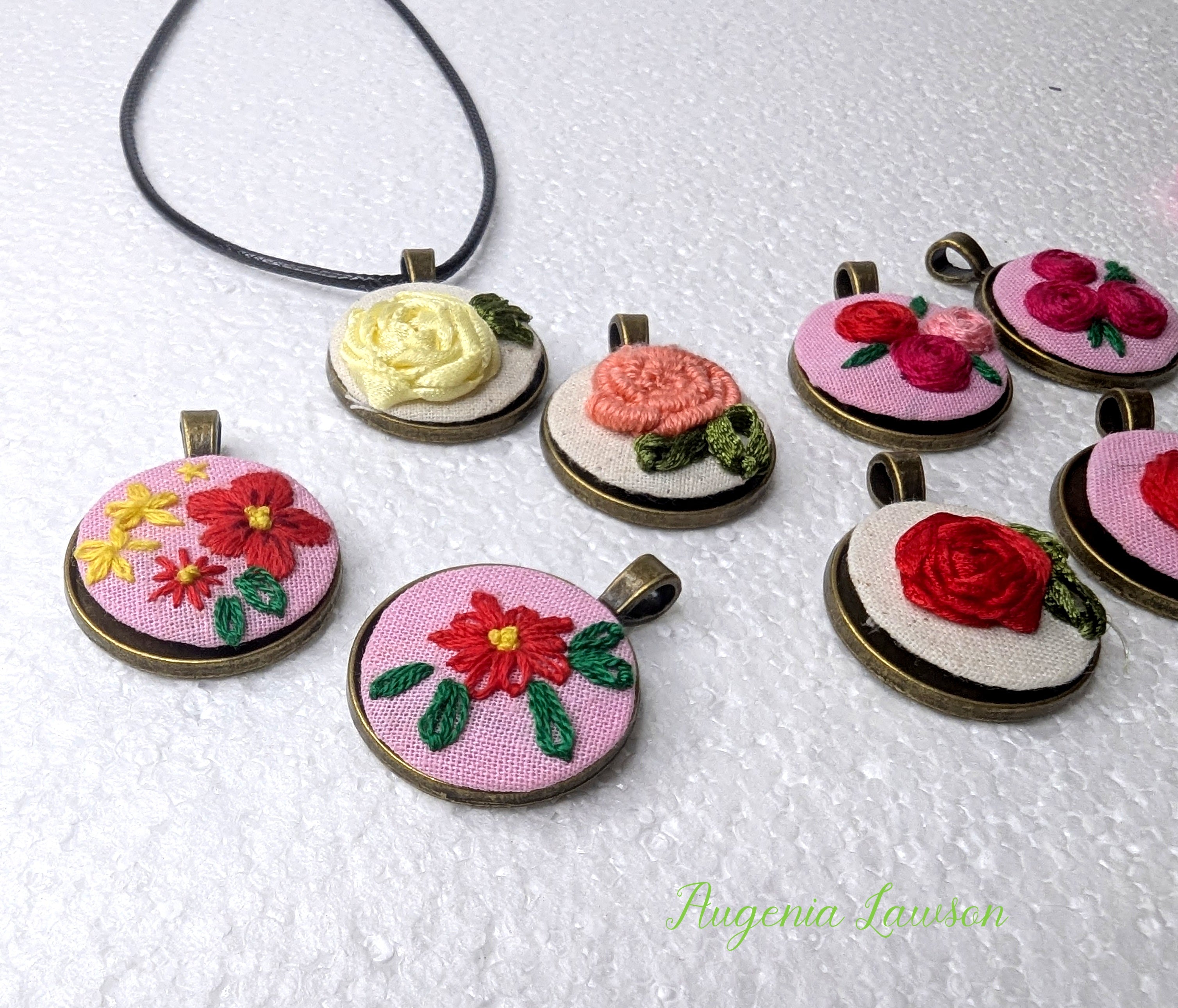 Mini Embroidered Necklace – Handmade Fabric Pendant, Choose Your Design