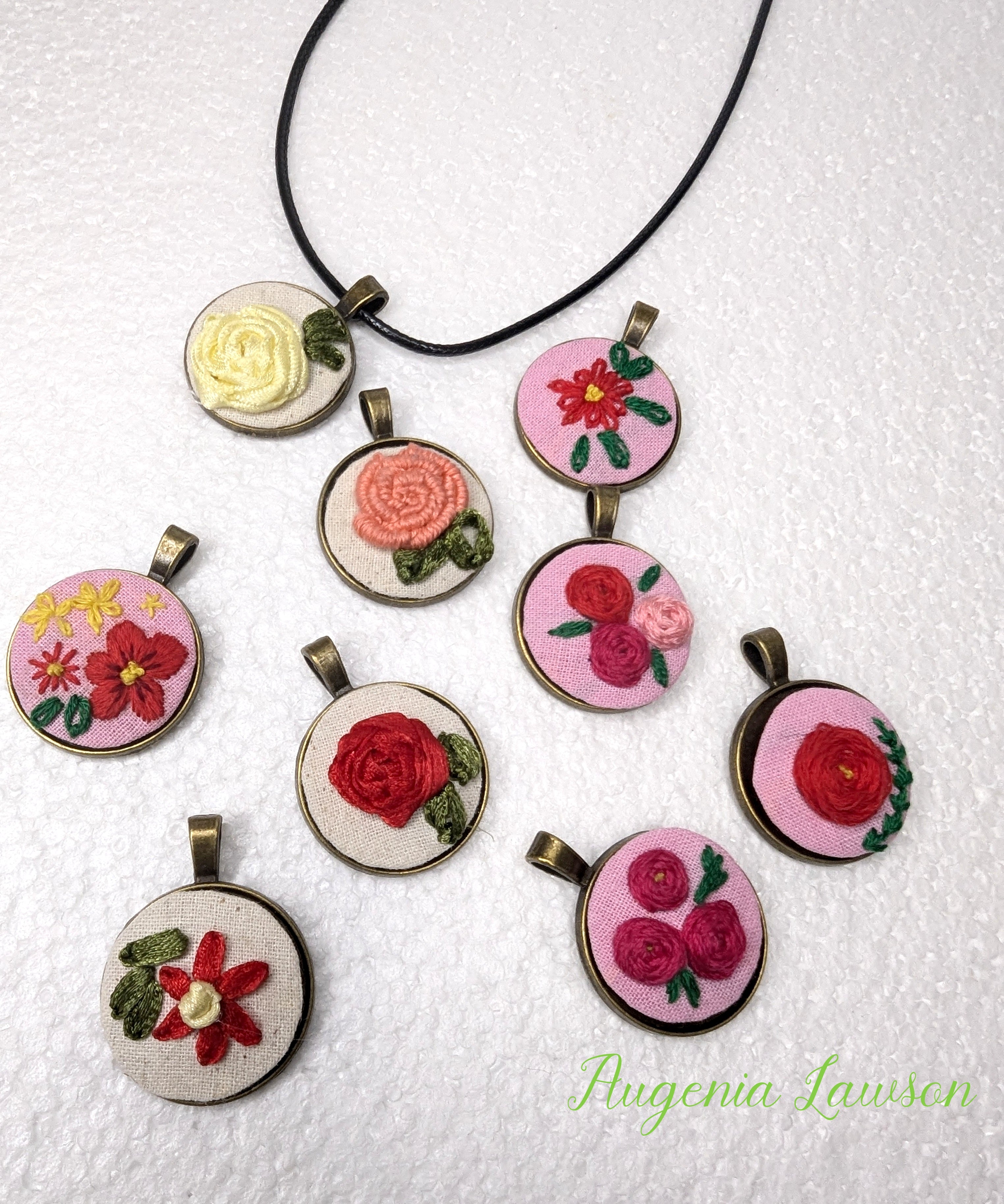 Mini Embroidered Necklace – Handmade Fabric Pendant, Choose Your Design