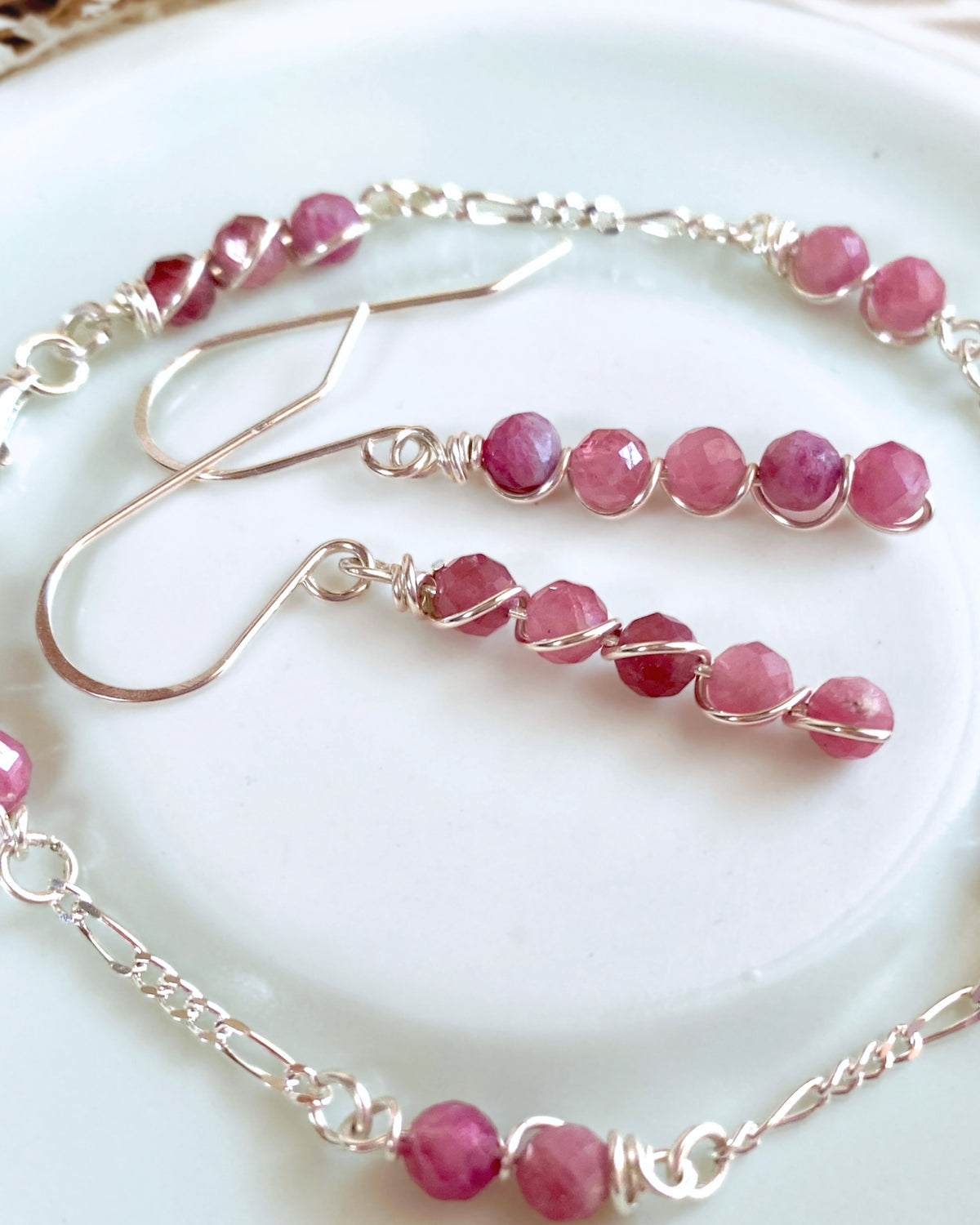 Tourmaline beaded Sterling silver | Earrings or Bracelet | October birthstone gift