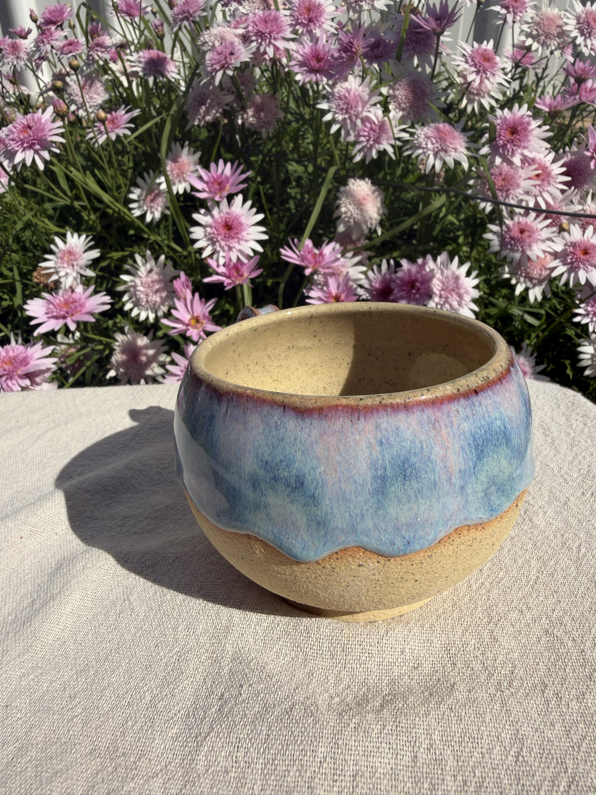 Pink and Blue Drippy Glaze Teacup – Ocean Wave Ceramic Sunrise cup